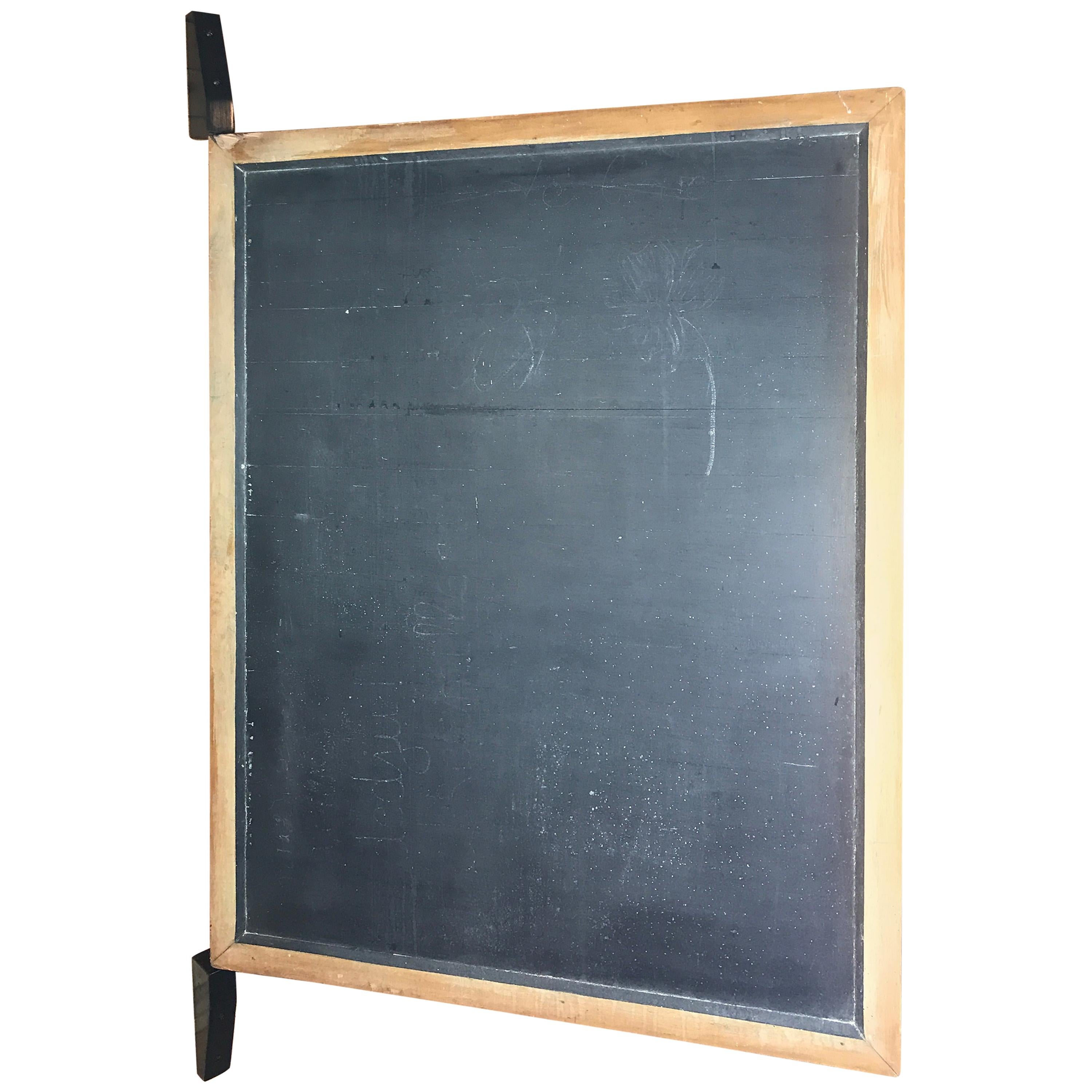Large Original Industrial Antique Blackboard with Black Wooden Wall Attachment