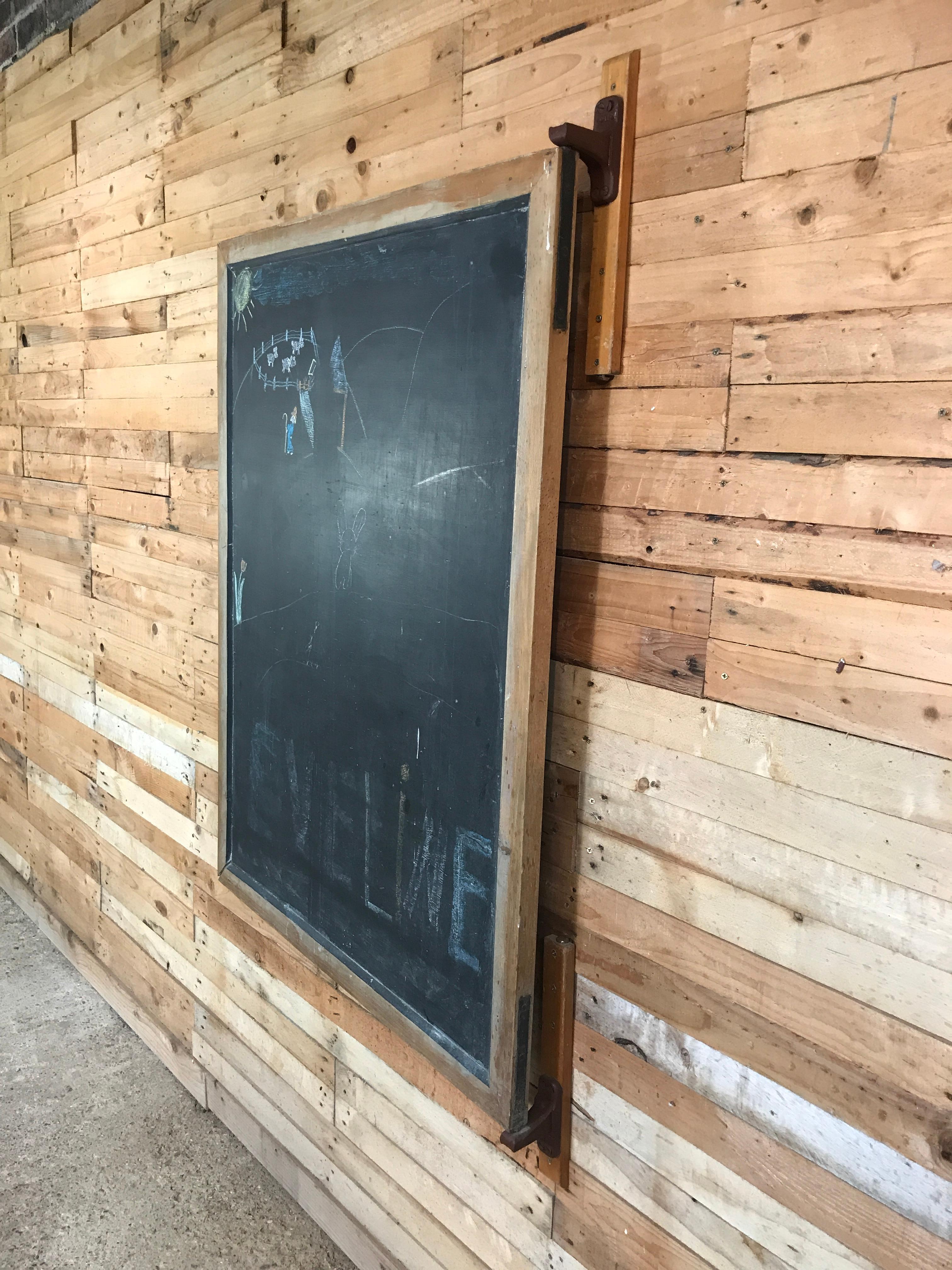 Large Original Industrial Blackboard with Cast Iron Wall Attachment In Fair Condition In Markington, GB