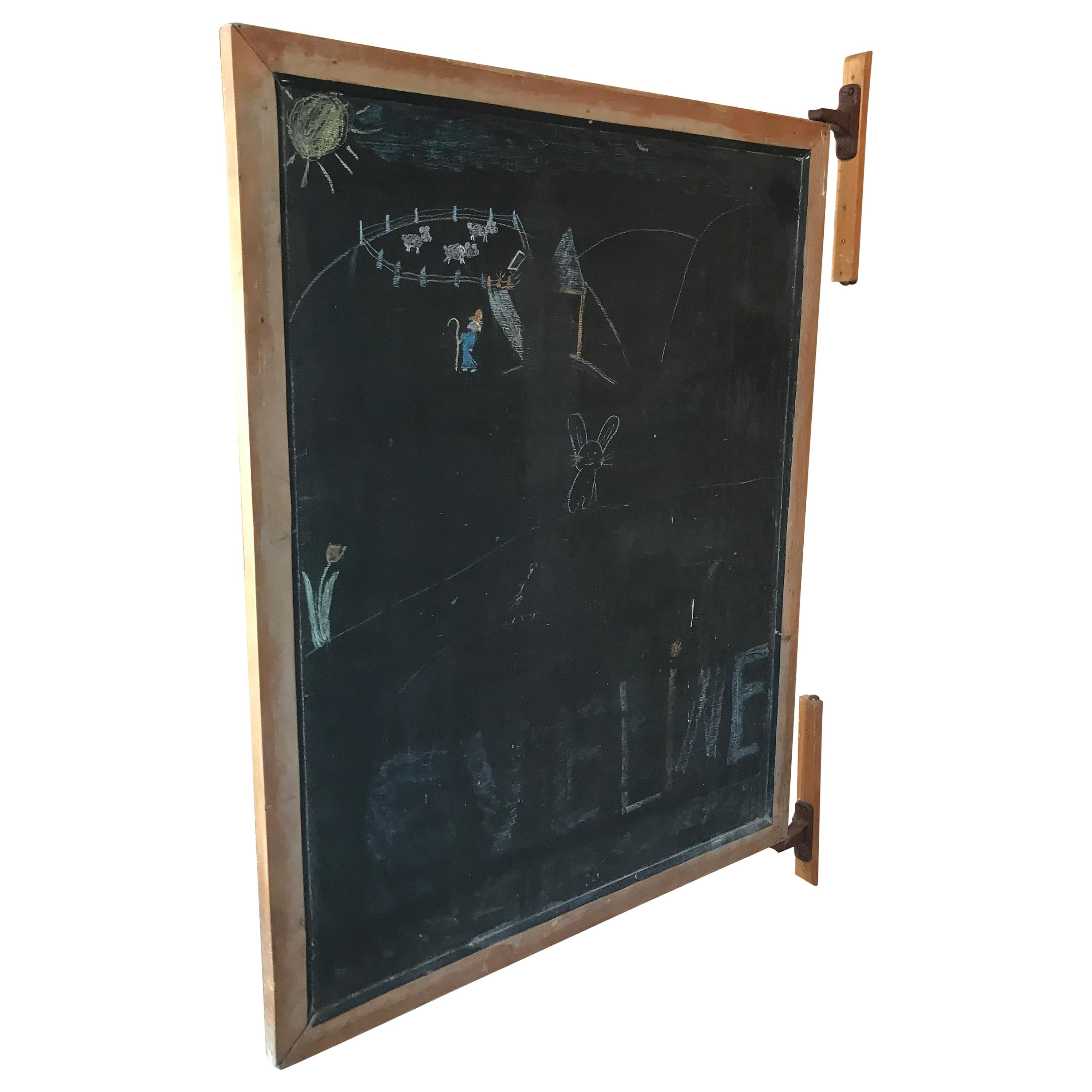 Large Original Industrial Blackboard with Cast Iron Wall Attachment