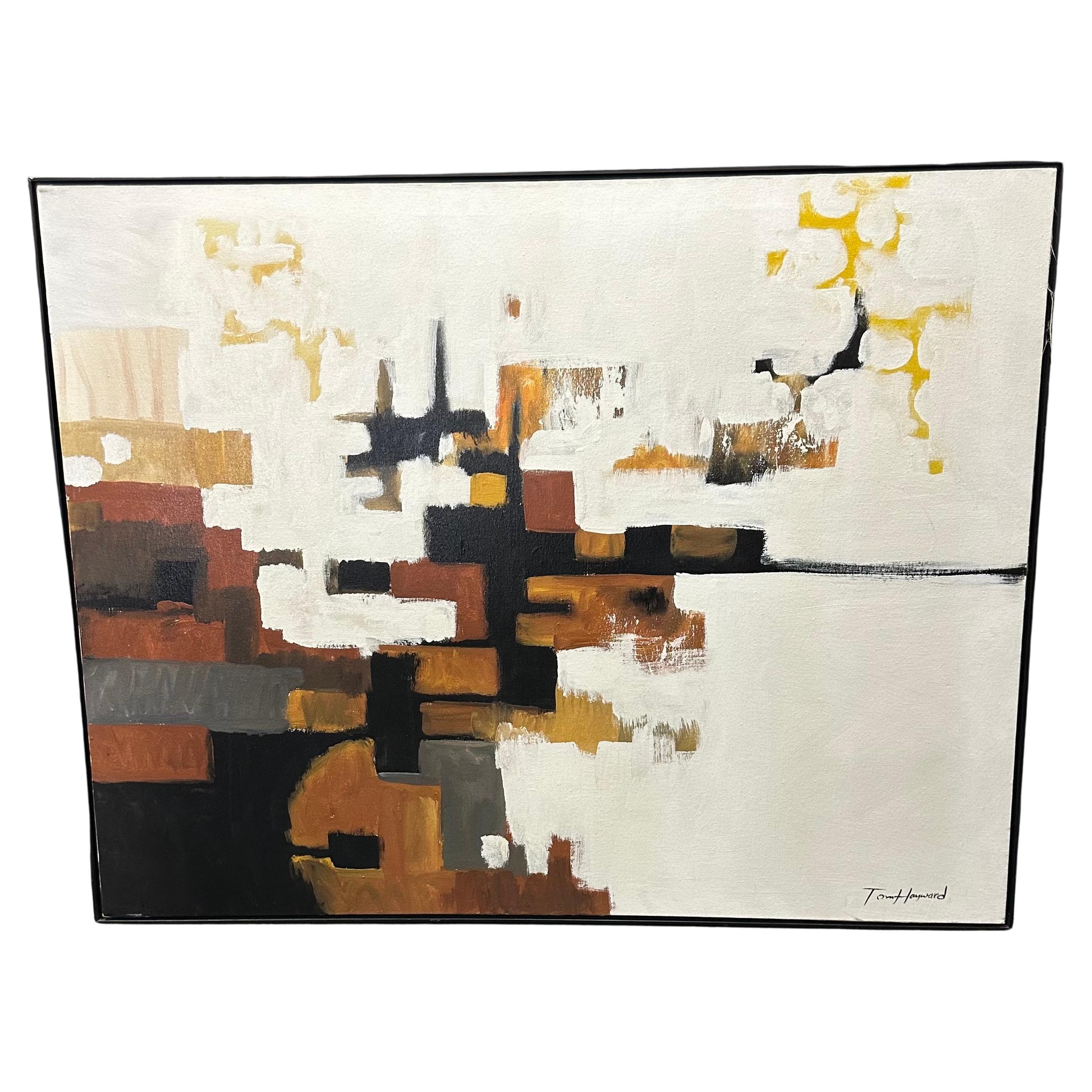 Gran cuadro abstracto original MCM al óleo sobre lienzo del artista Tom Hayward, de la década de 1970. Esta maravillosa obra mide un considerable 55