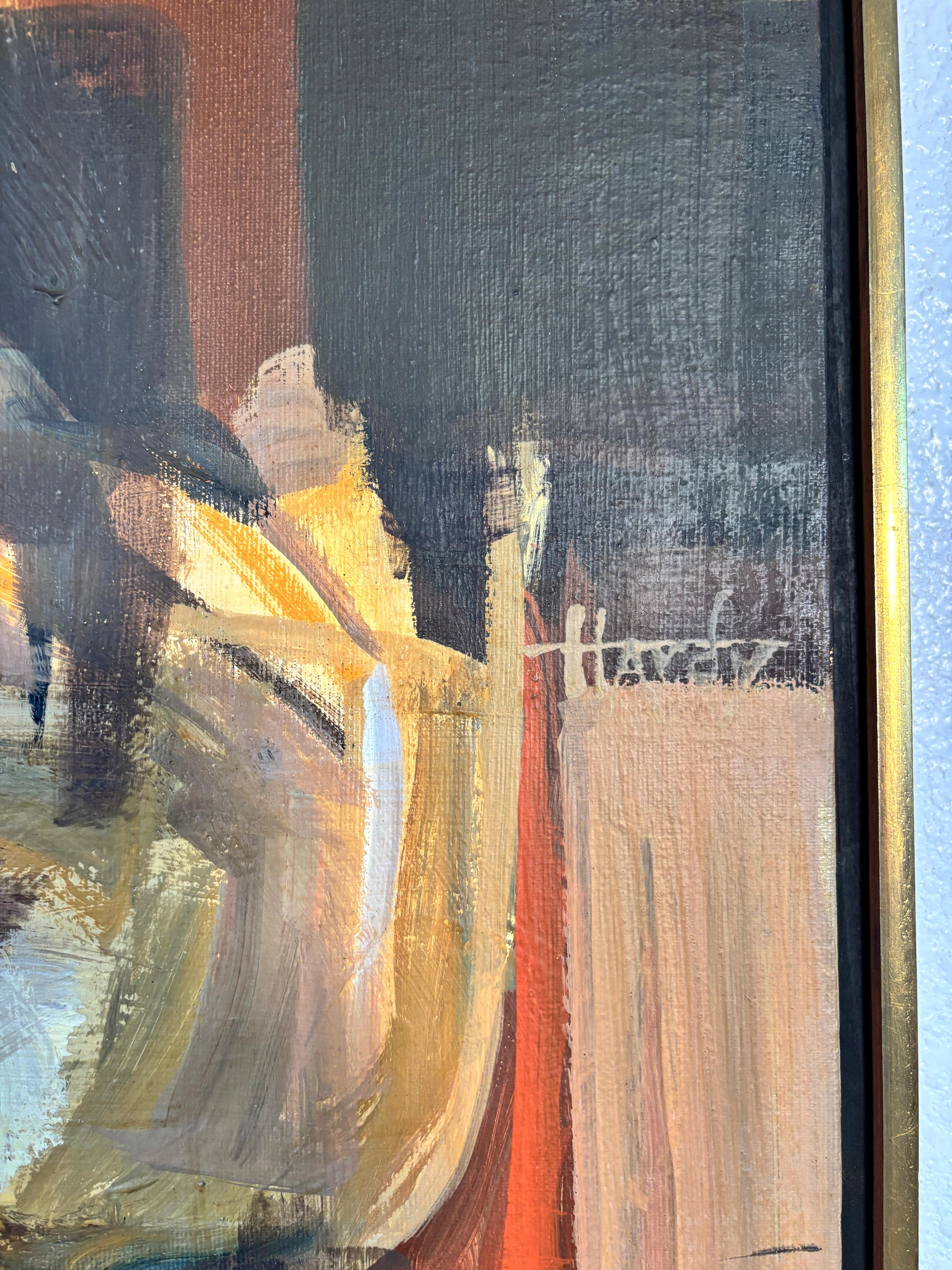 Großes Original Mid Century Modern Abstraktes Gemälde im Zustand „Gut“ im Angebot in Lutz, FL