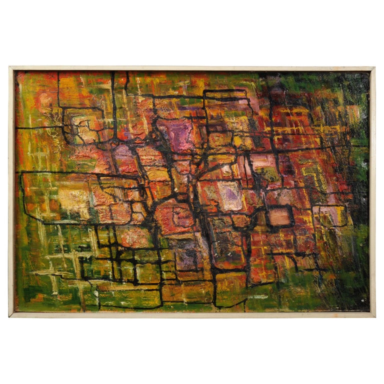 Large Original Midcentury Abstract Oil Painting by William Ernst Burwell, FRSA For Sale