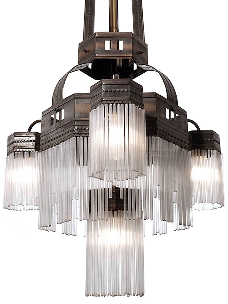 Czech Large Original Multilayered Jugendstil Chandelier