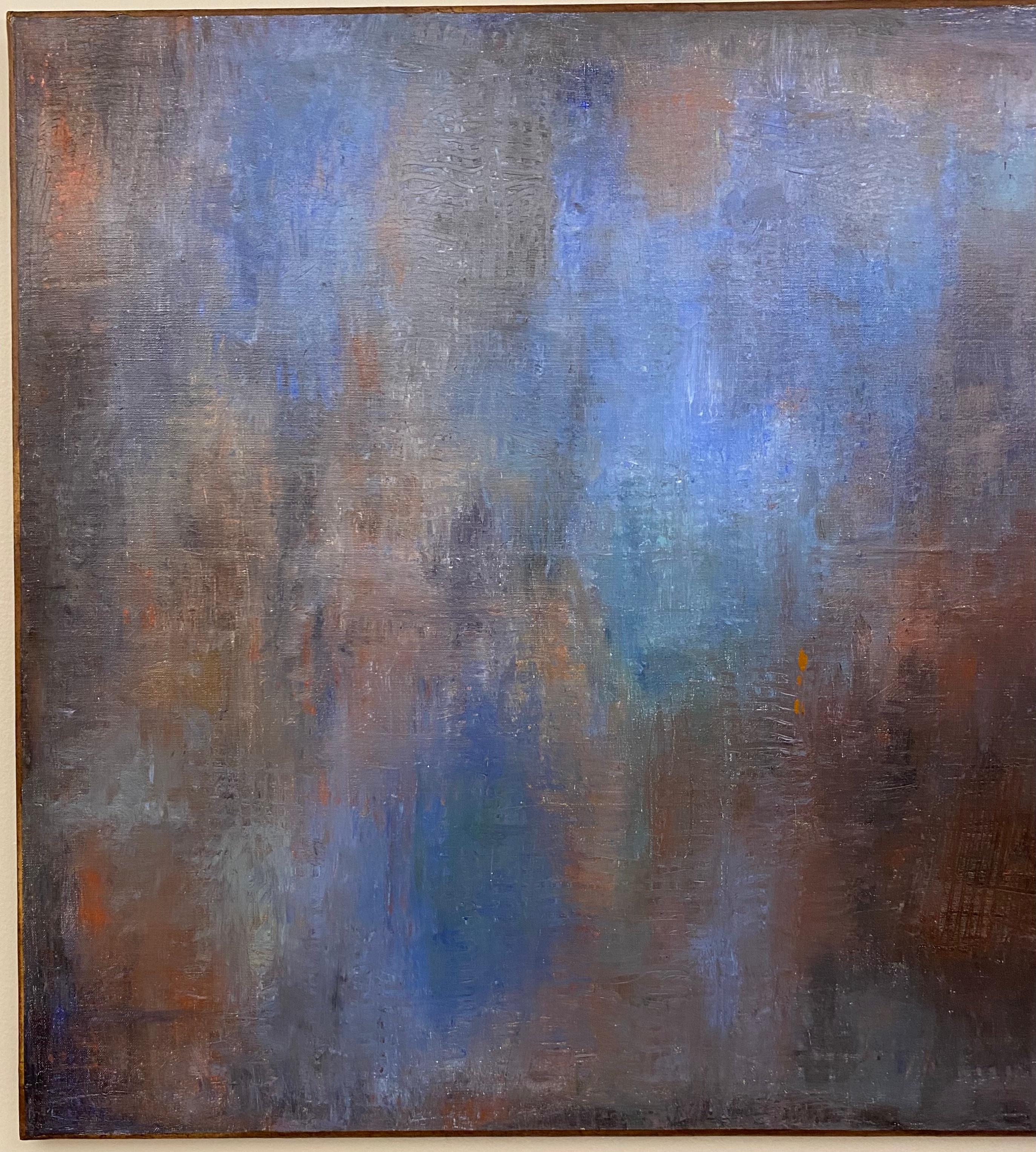 Hand-Painted Large Blue Abstract Oil on Canvas Painting by C. Azuelos For Sale