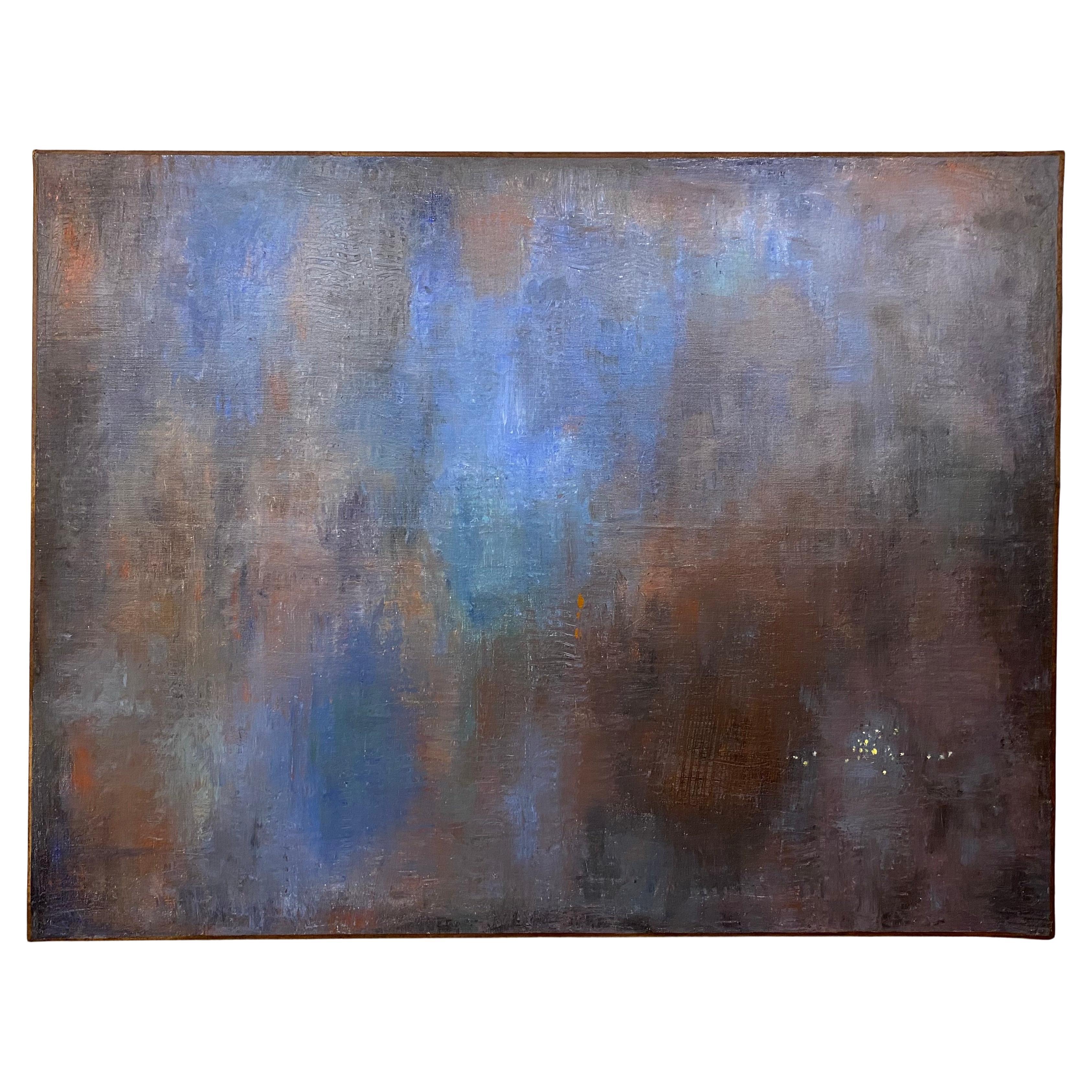Large Abstract Oil on Canvas Painting, Prominent Blue