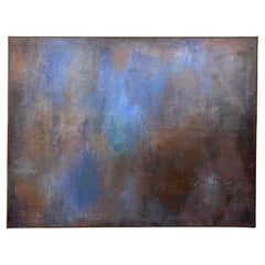 Large Blue Abstract Oil on Canvas Painting by C. Azuelos