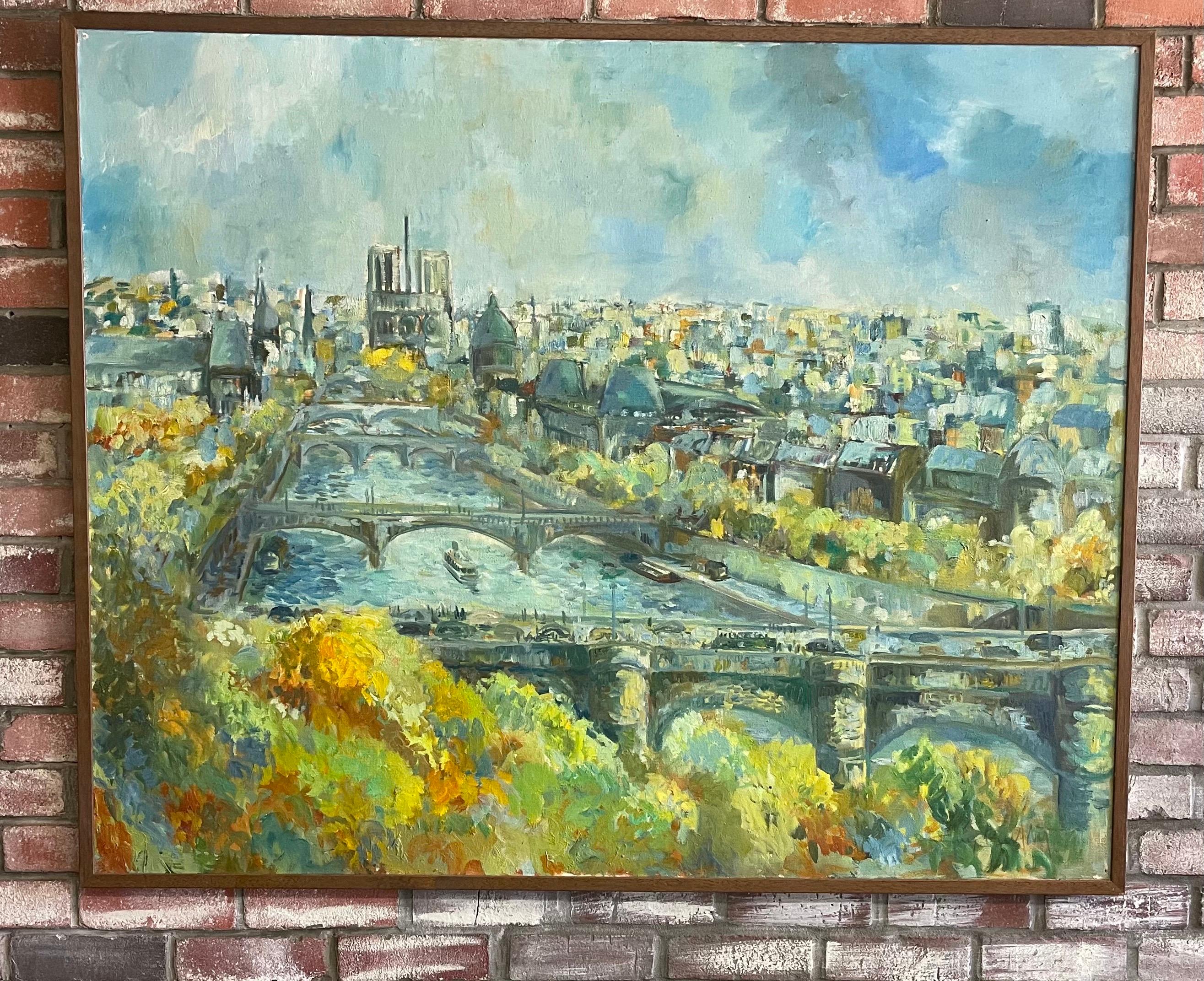 Large Original Oil on Canvas Cityscape of Paris by Guy Buffett For Sale 4