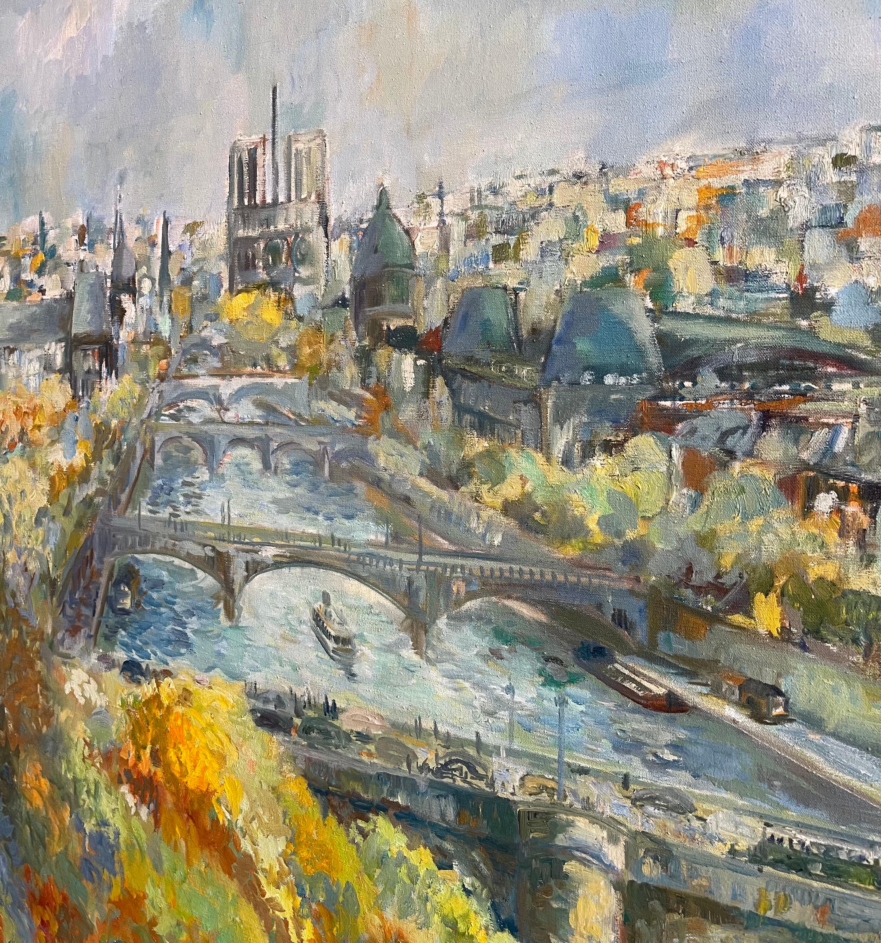 Large Original Oil on Canvas Cityscape of Paris by Guy Buffett For Sale 6
