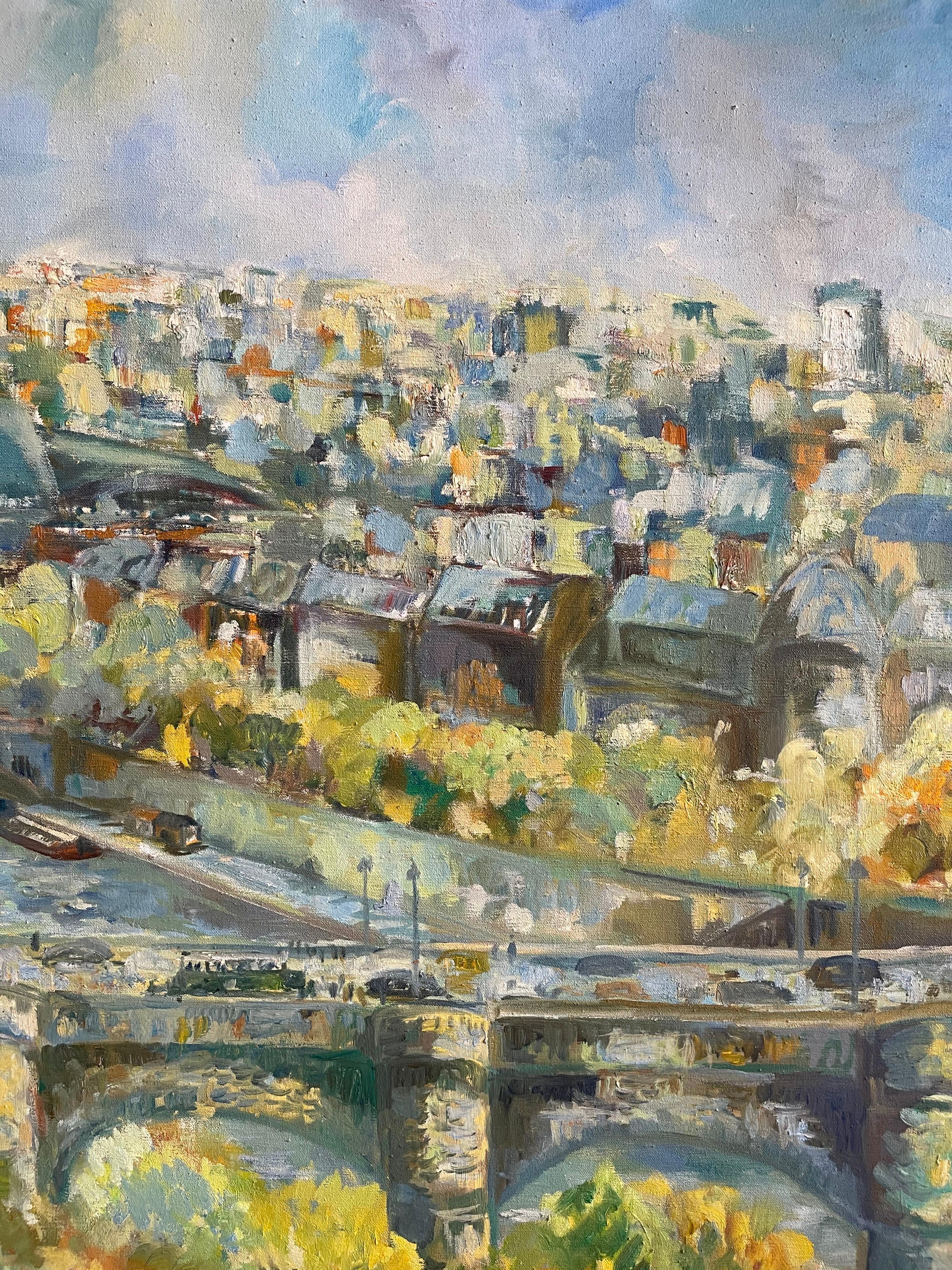 Large Original Oil on Canvas Cityscape of Paris by Guy Buffett For Sale 5