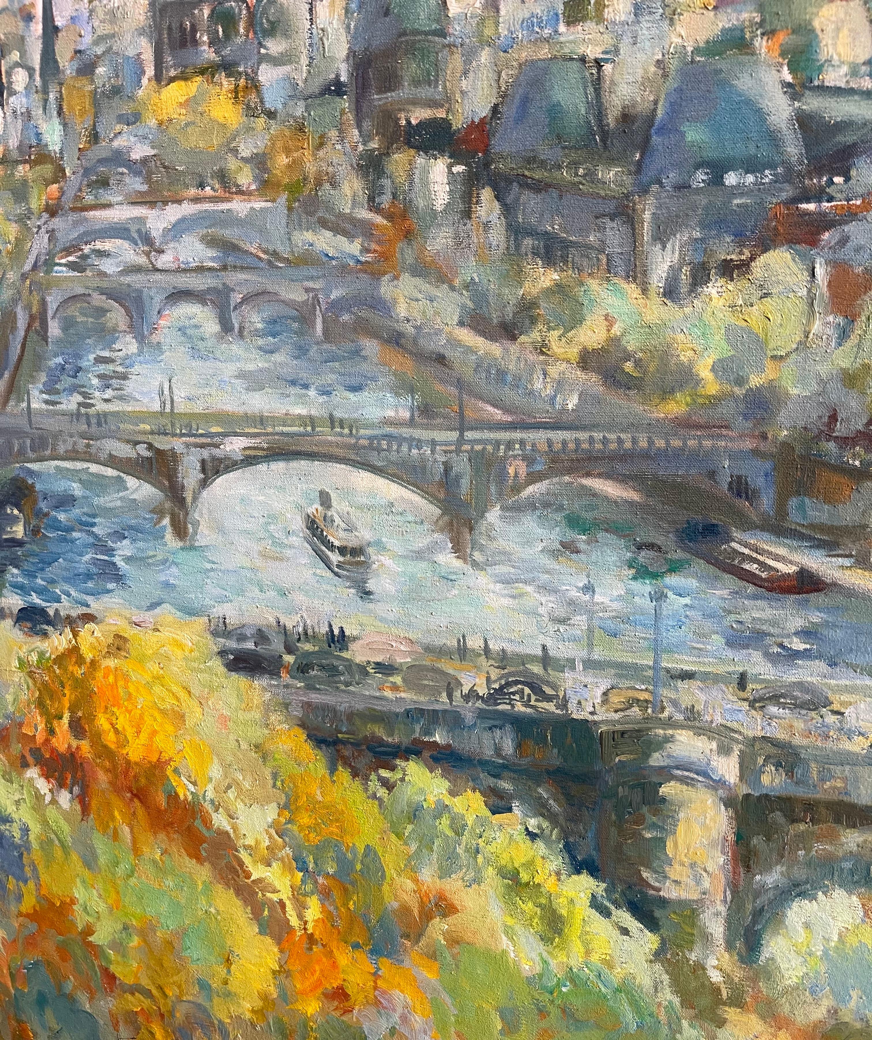 Large Original Oil on Canvas Cityscape of Paris by Guy Buffett For Sale 8