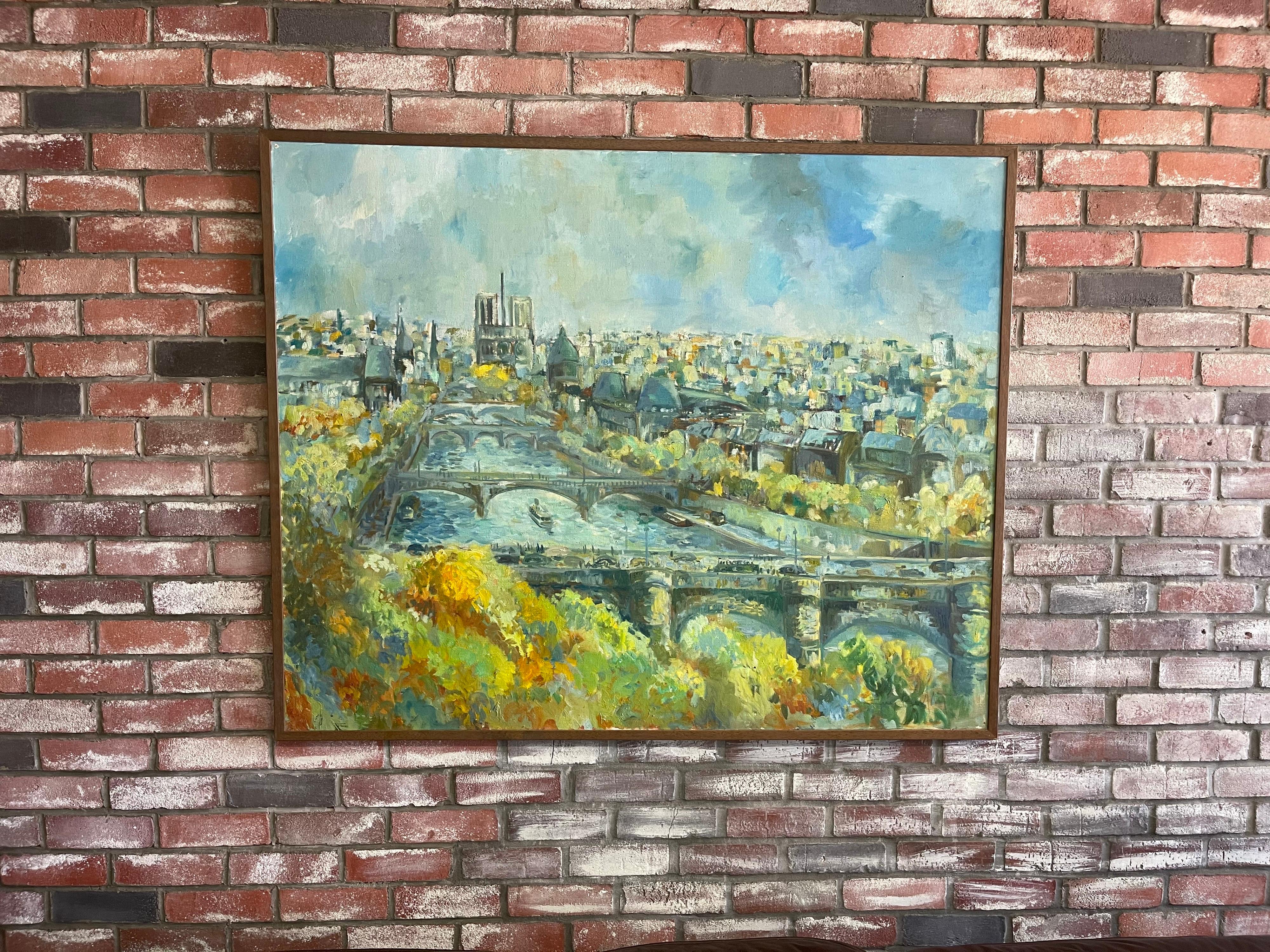 French Large Original Oil on Canvas Cityscape of Paris by Guy Buffett For Sale