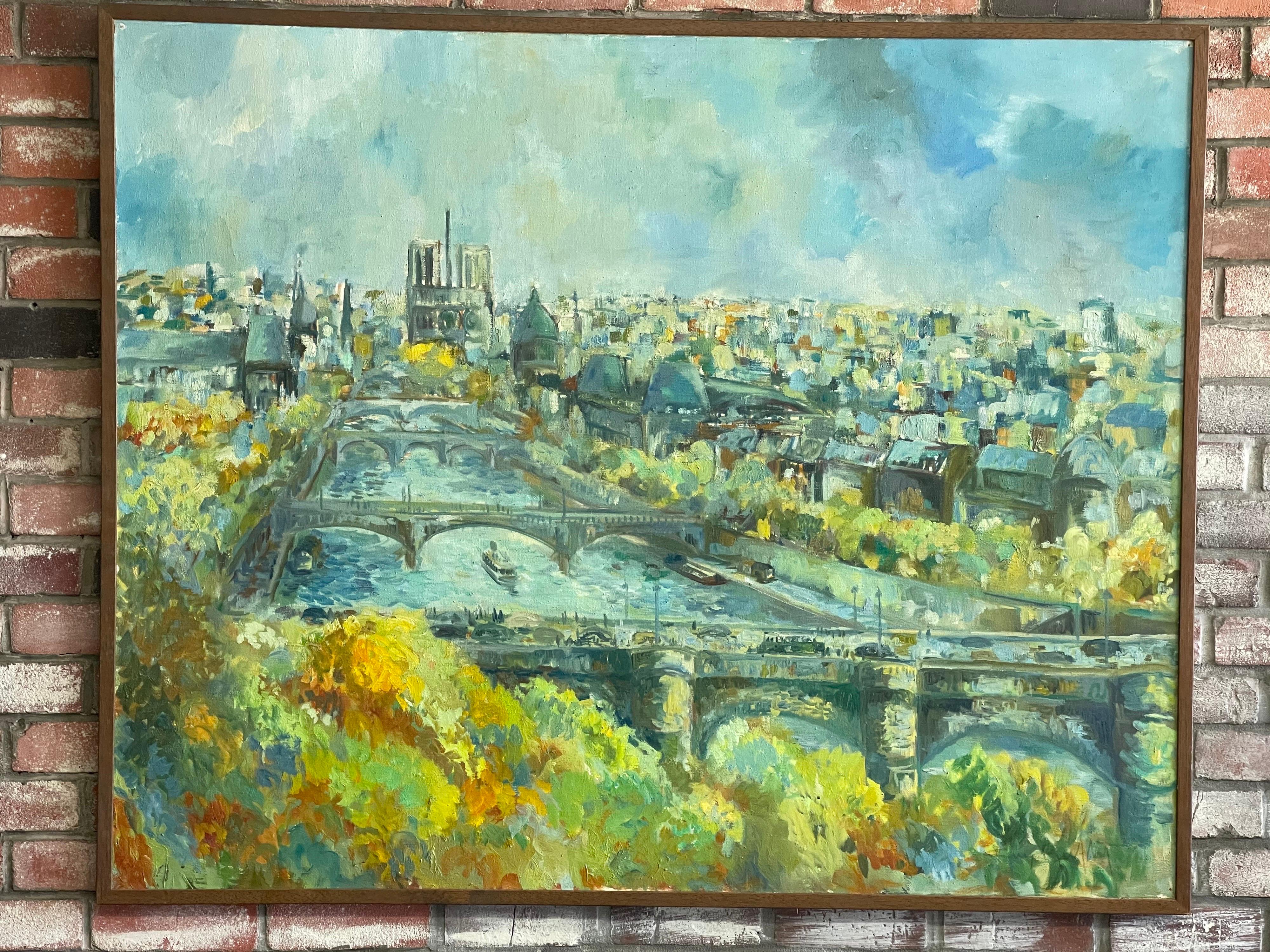 Large Original Oil on Canvas Cityscape of Paris by Guy Buffett In Good Condition For Sale In San Diego, CA