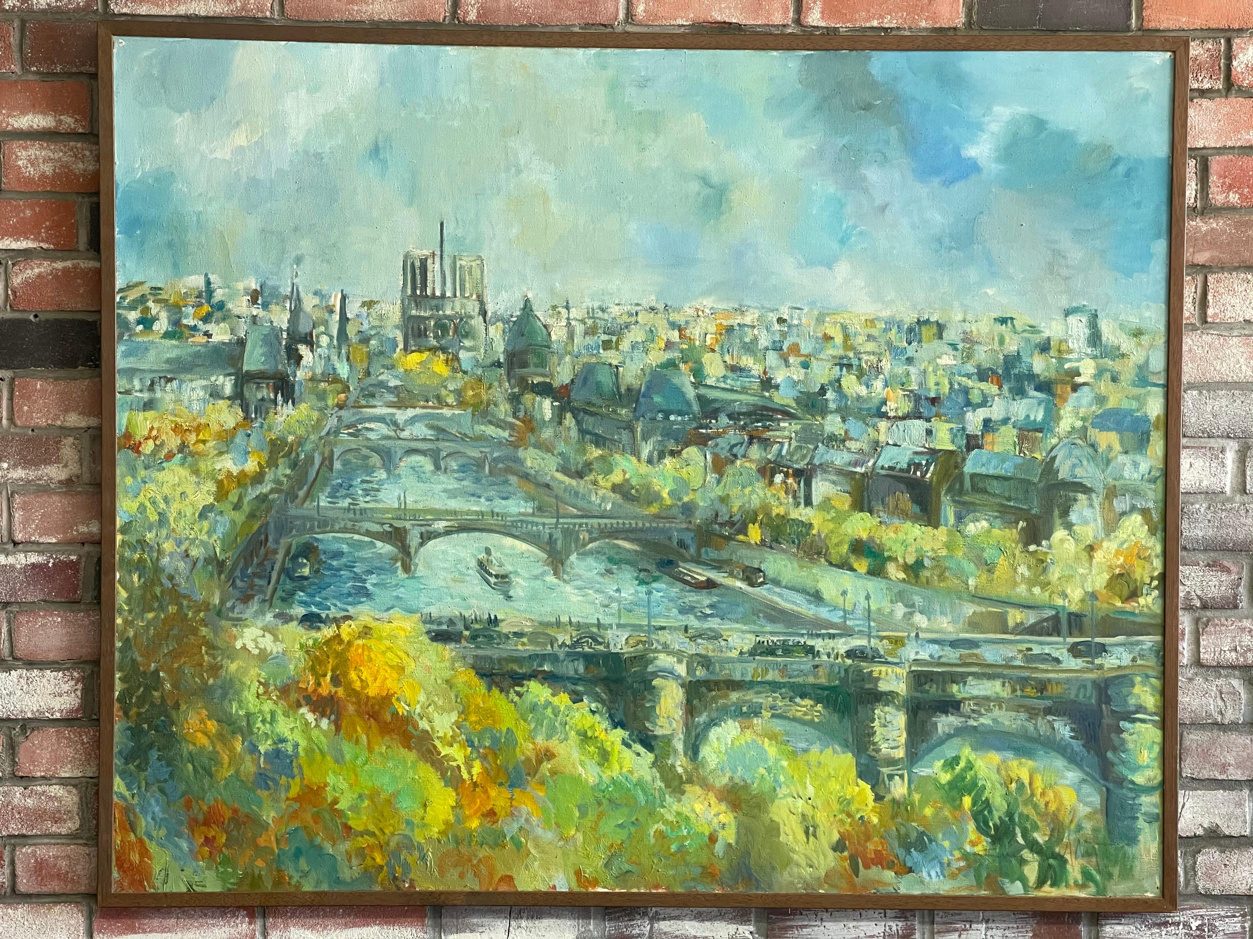 20th Century Large Original Oil on Canvas Cityscape of Paris by Guy Buffett For Sale