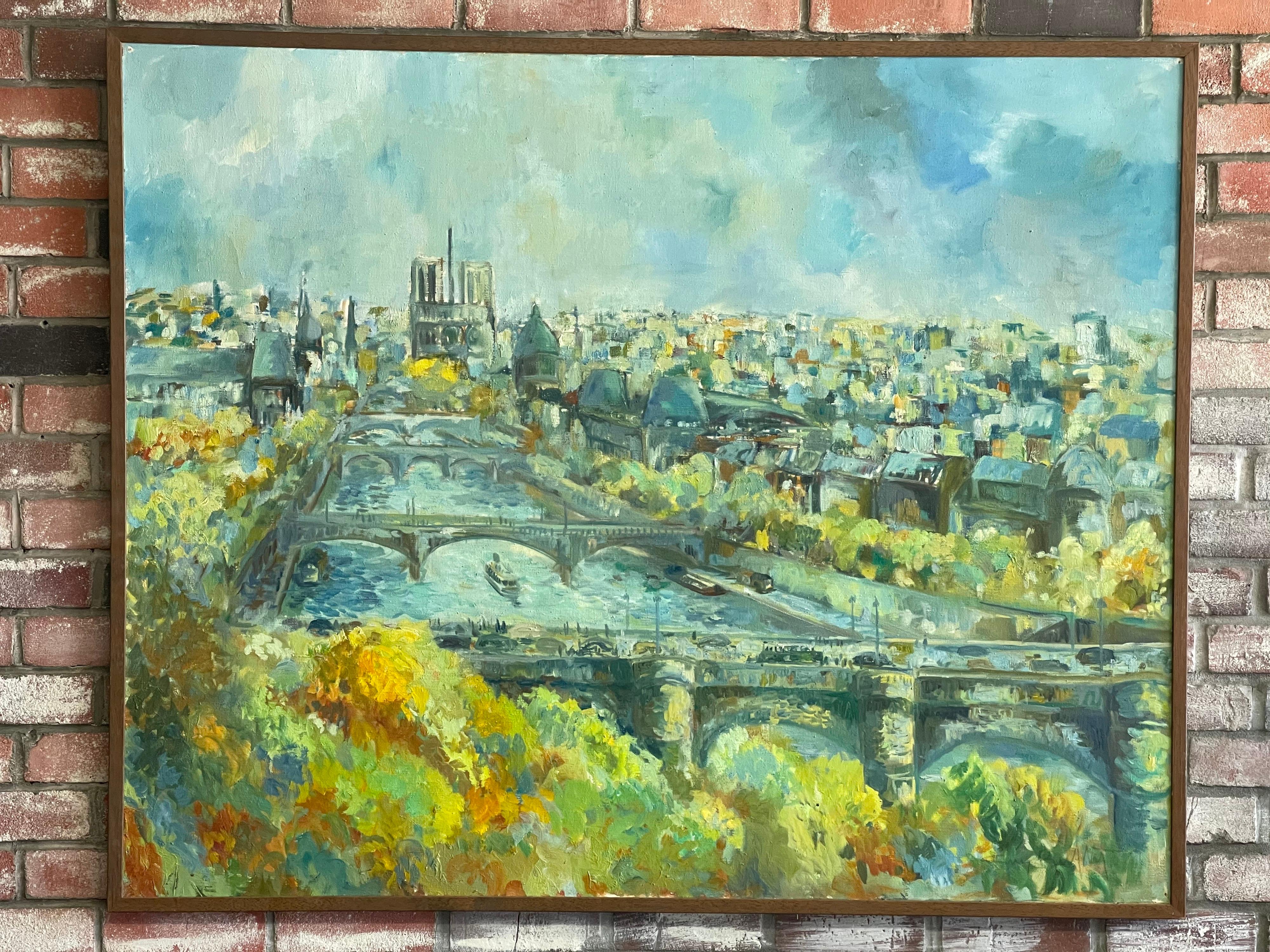 Large Original Oil on Canvas Cityscape of Paris by Guy Buffett For Sale 1