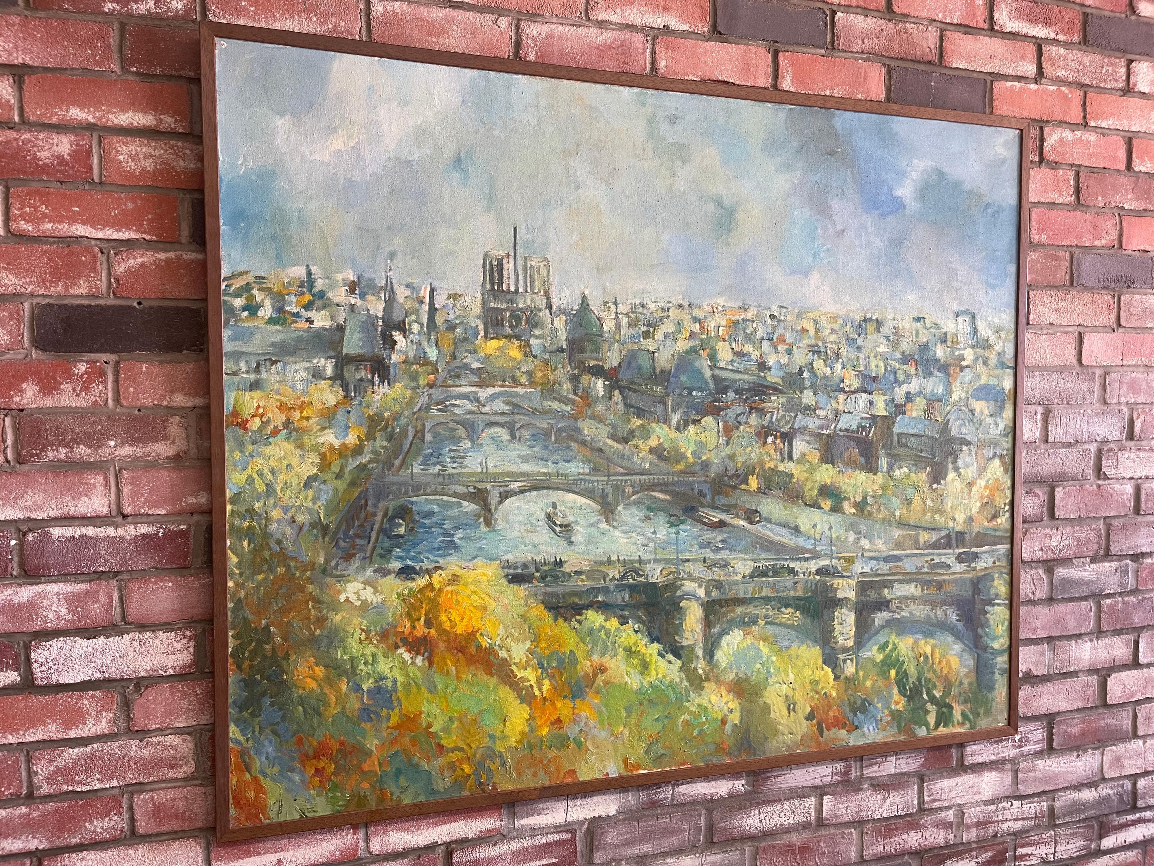 20th Century Large Original Oil on Canvas Cityscape of Paris by Guy Buffett For Sale