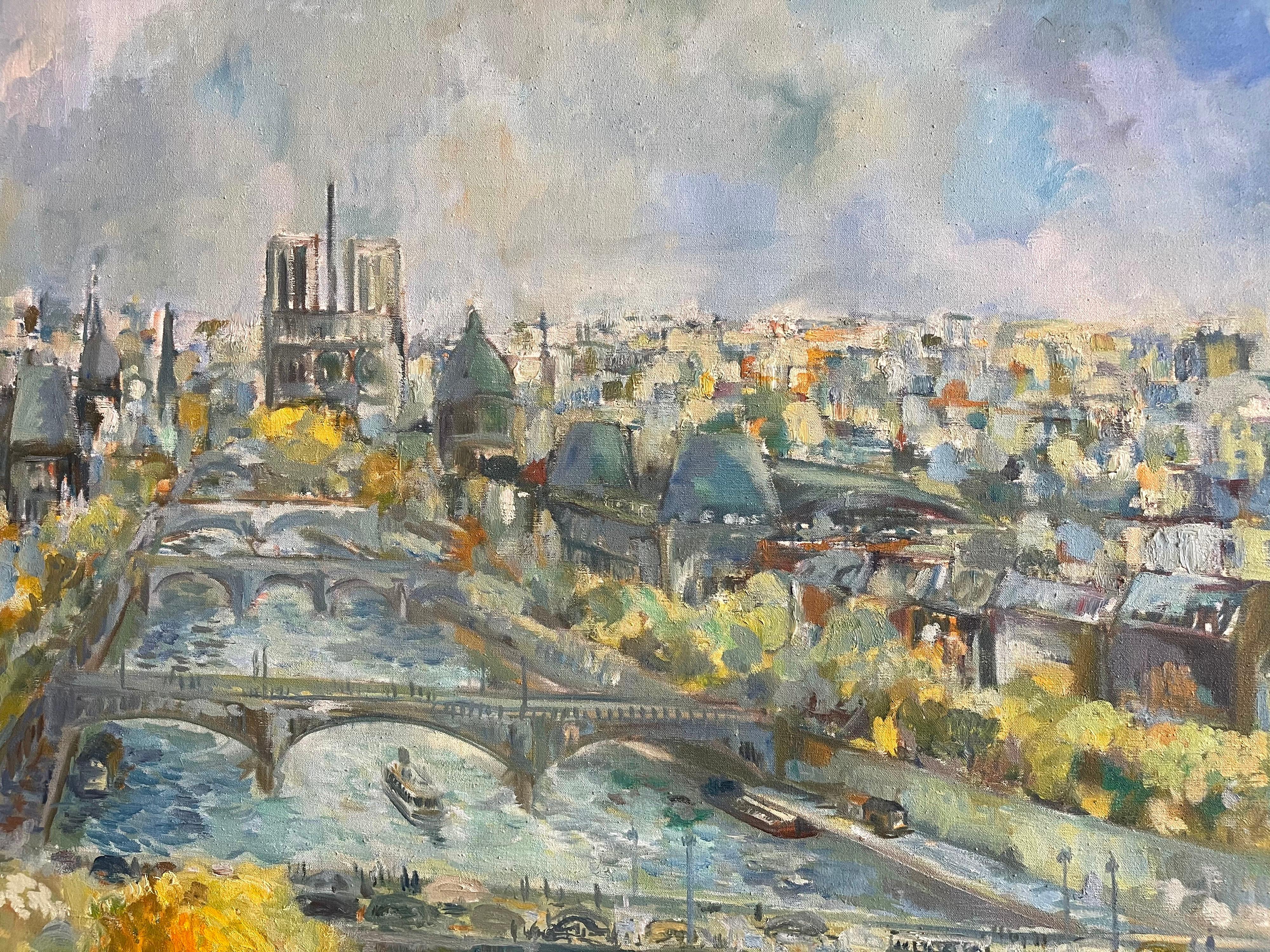 Large Original Oil on Canvas Cityscape of Paris by Guy Buffett For Sale 3