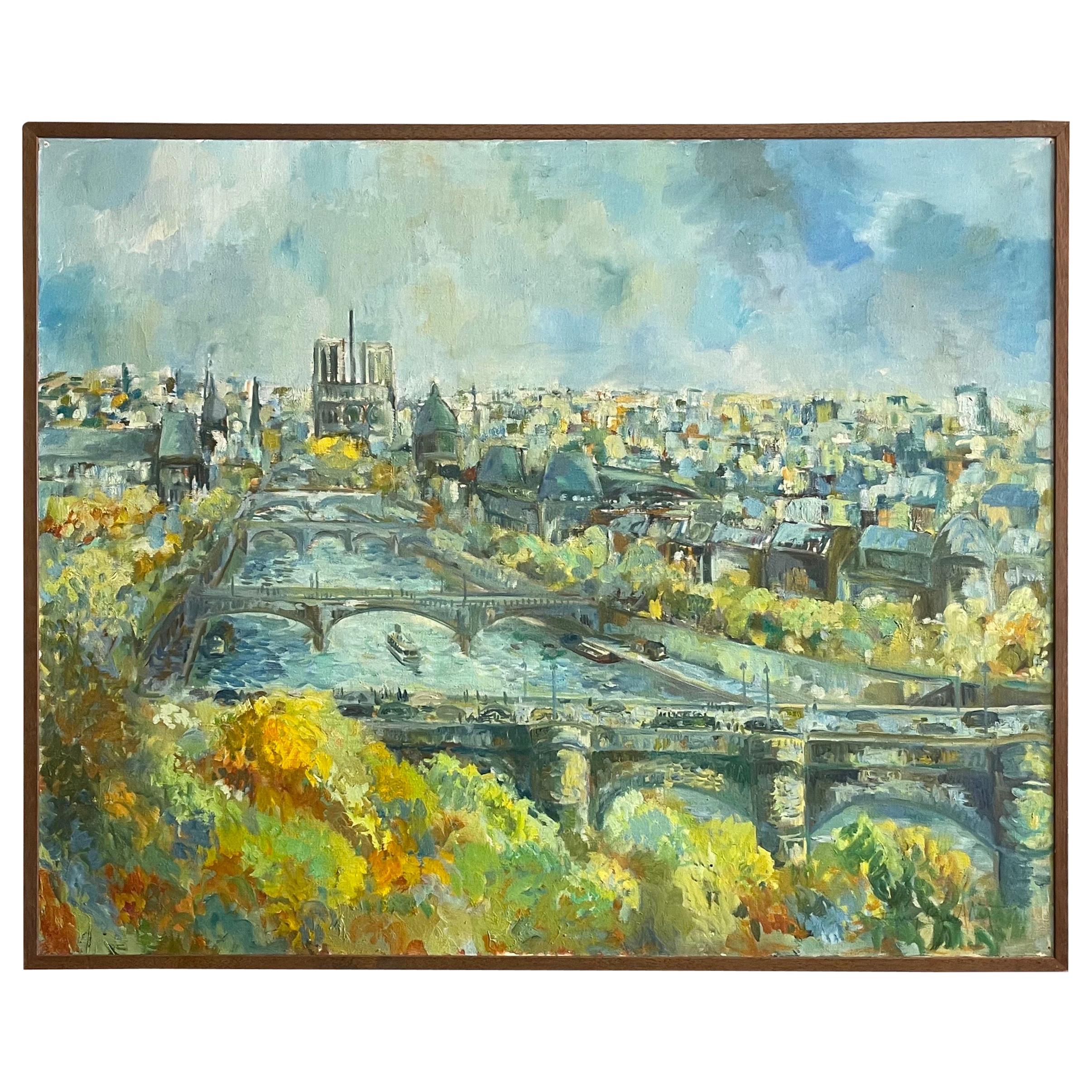 Grande huile sur toile originale - Paysage urbain de Paris par Guy Buffett