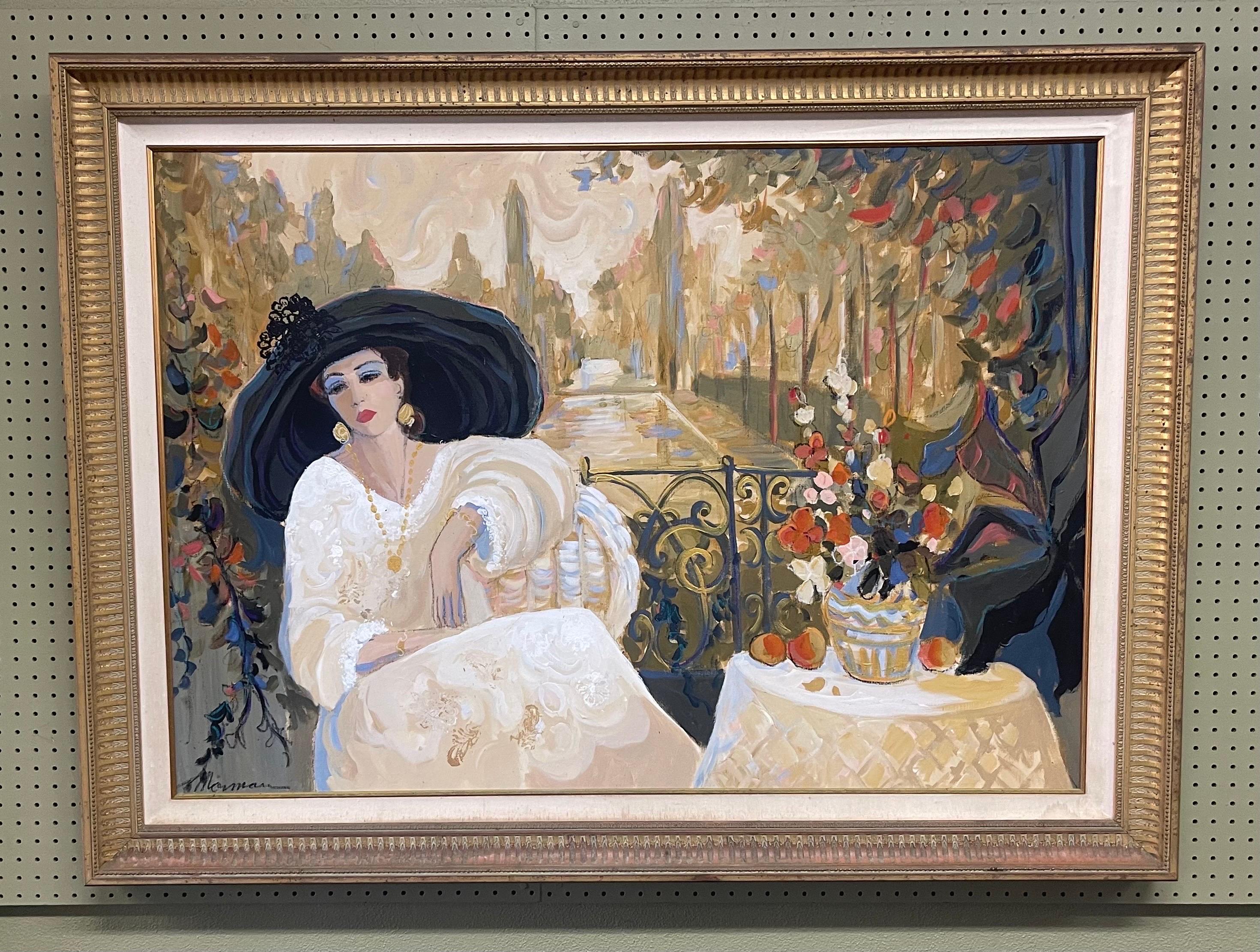 20ième siècle Grande peinture originale à l'huile sur toile d'Isaac Maimon en vente