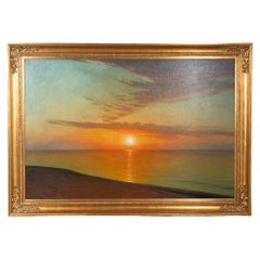 Large Original Oil On Canvas Painting of Beach at Sunset, Albert Wang 1919-20
