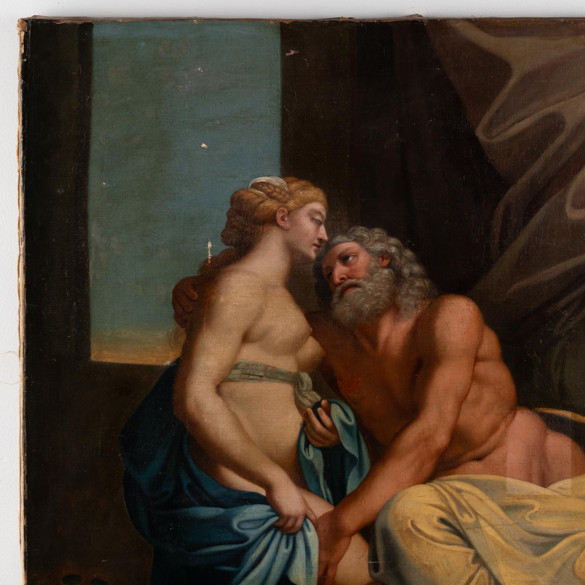 Classical Greek Large Original Oil on Canvas Painting of Zeus and Hera, Italy circa 1700's For Sale