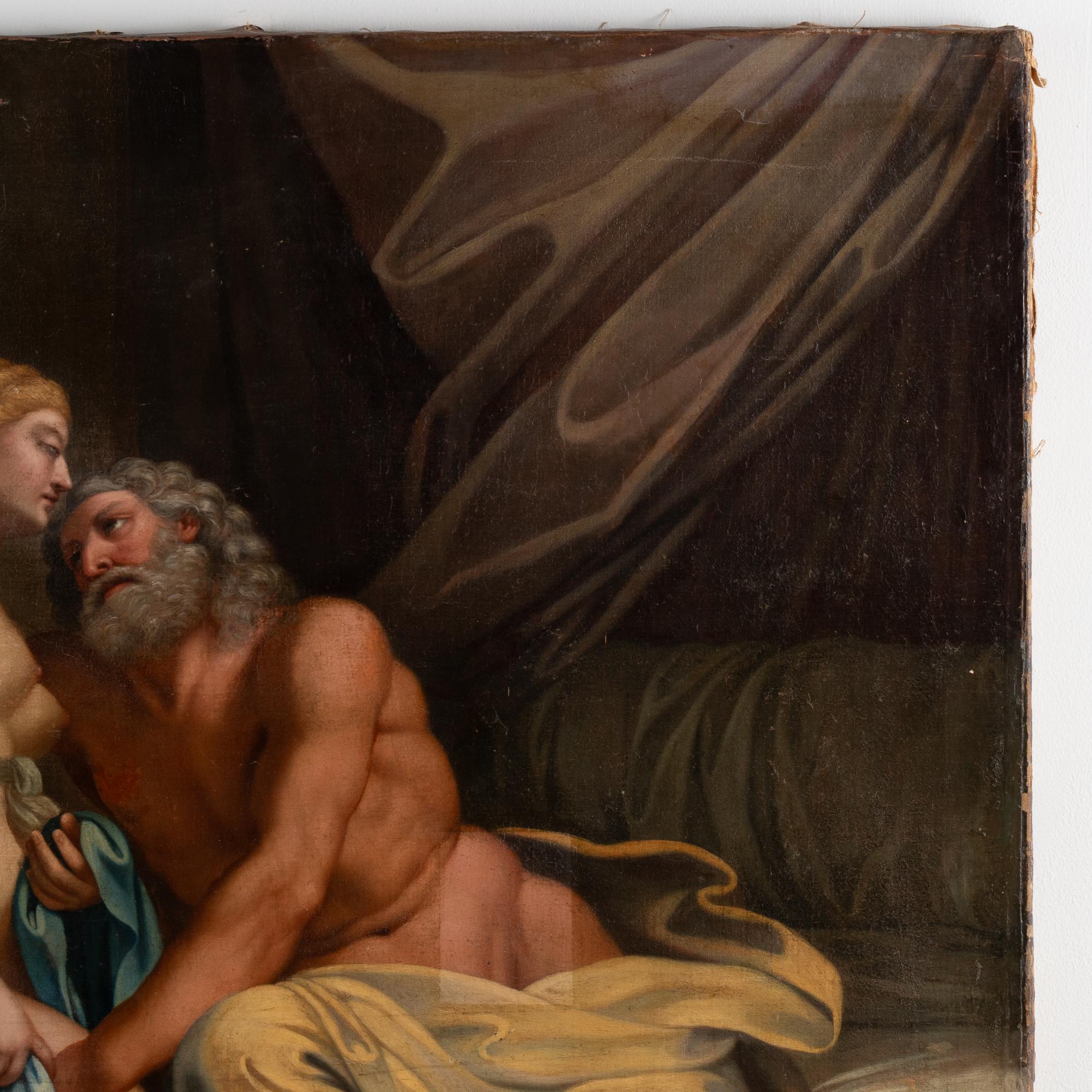 Italian Large Original Oil on Canvas Painting of Zeus and Hera, Italy circa 1700's For Sale