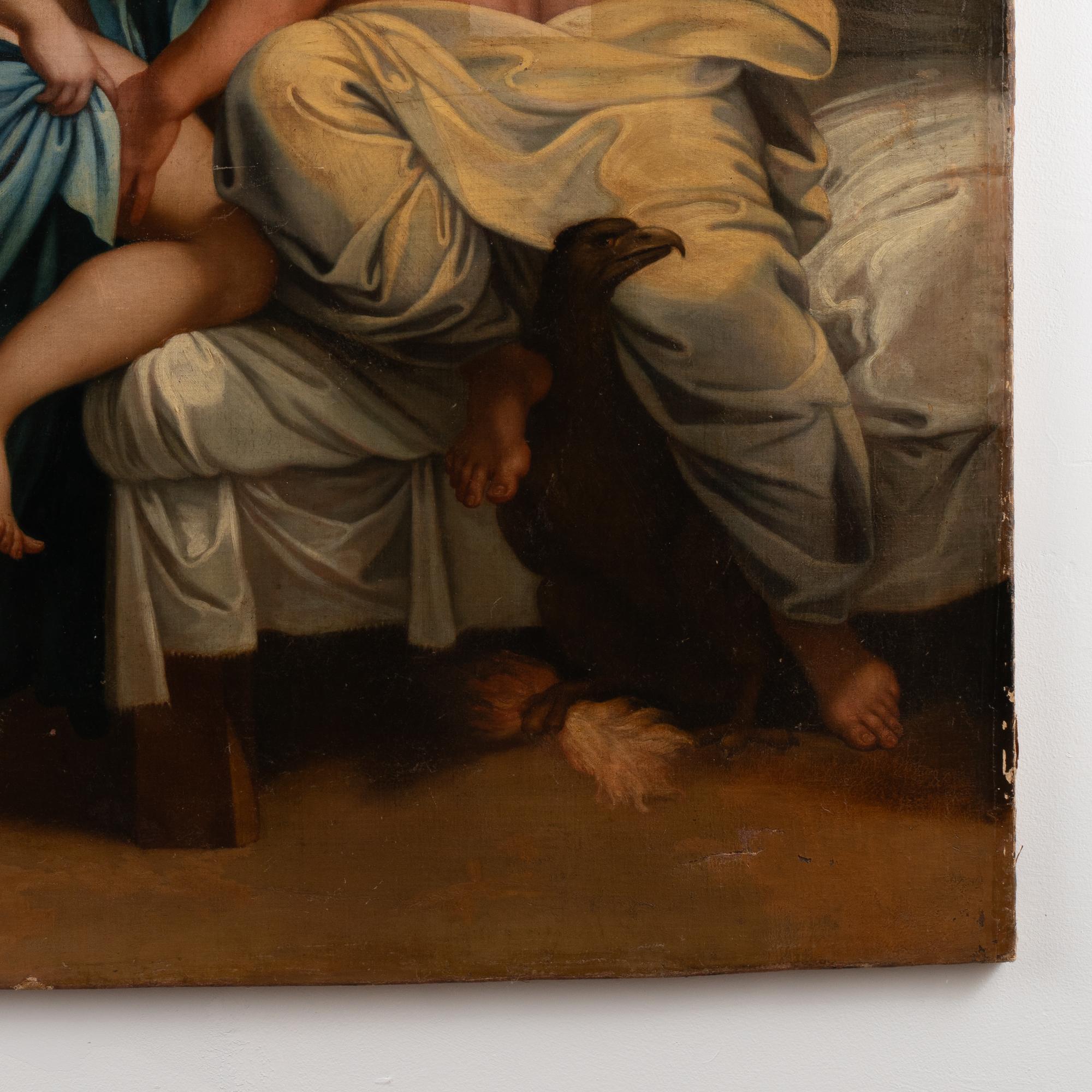 Large Original Oil on Canvas Painting of Zeus and Hera, Italy circa 1700's In Fair Condition For Sale In Round Top, TX