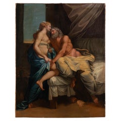 Grande peinture originale à l'huile sur toile représentant Zeus et Héra, Italie vers les années 1700
