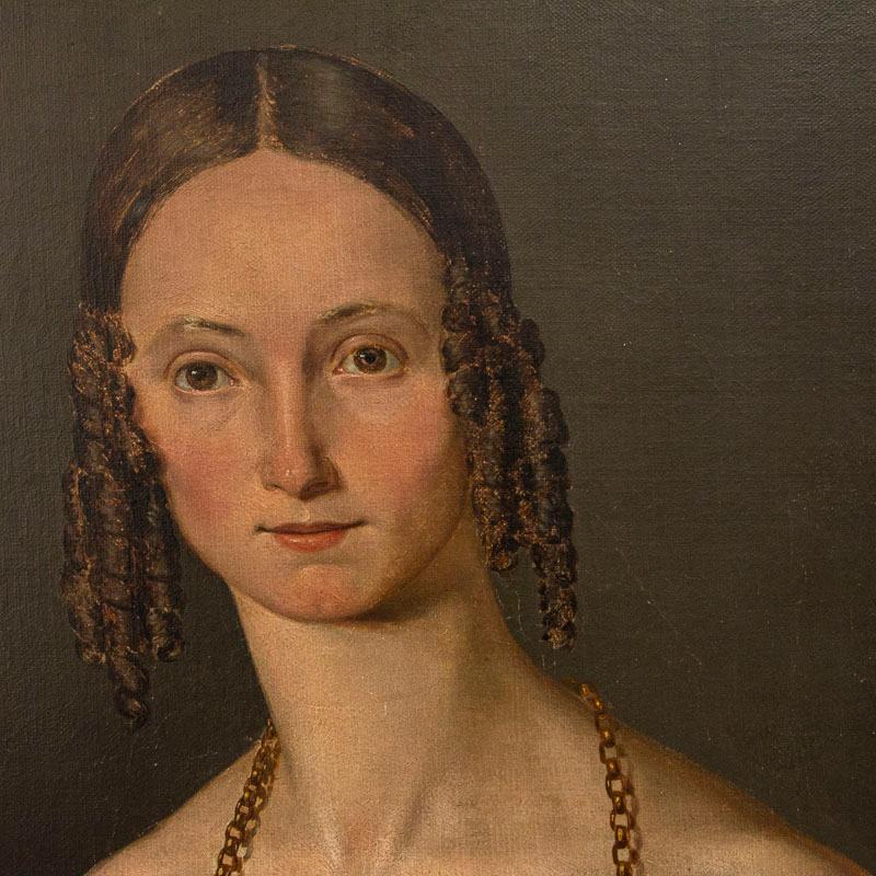 Danish Large Original Oil on Canvas Painting Portrait of Lady Julie Glad
