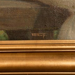 Large Original Oil on Canvas Portrait of Lady Sitting on Park Bench, Signed by C