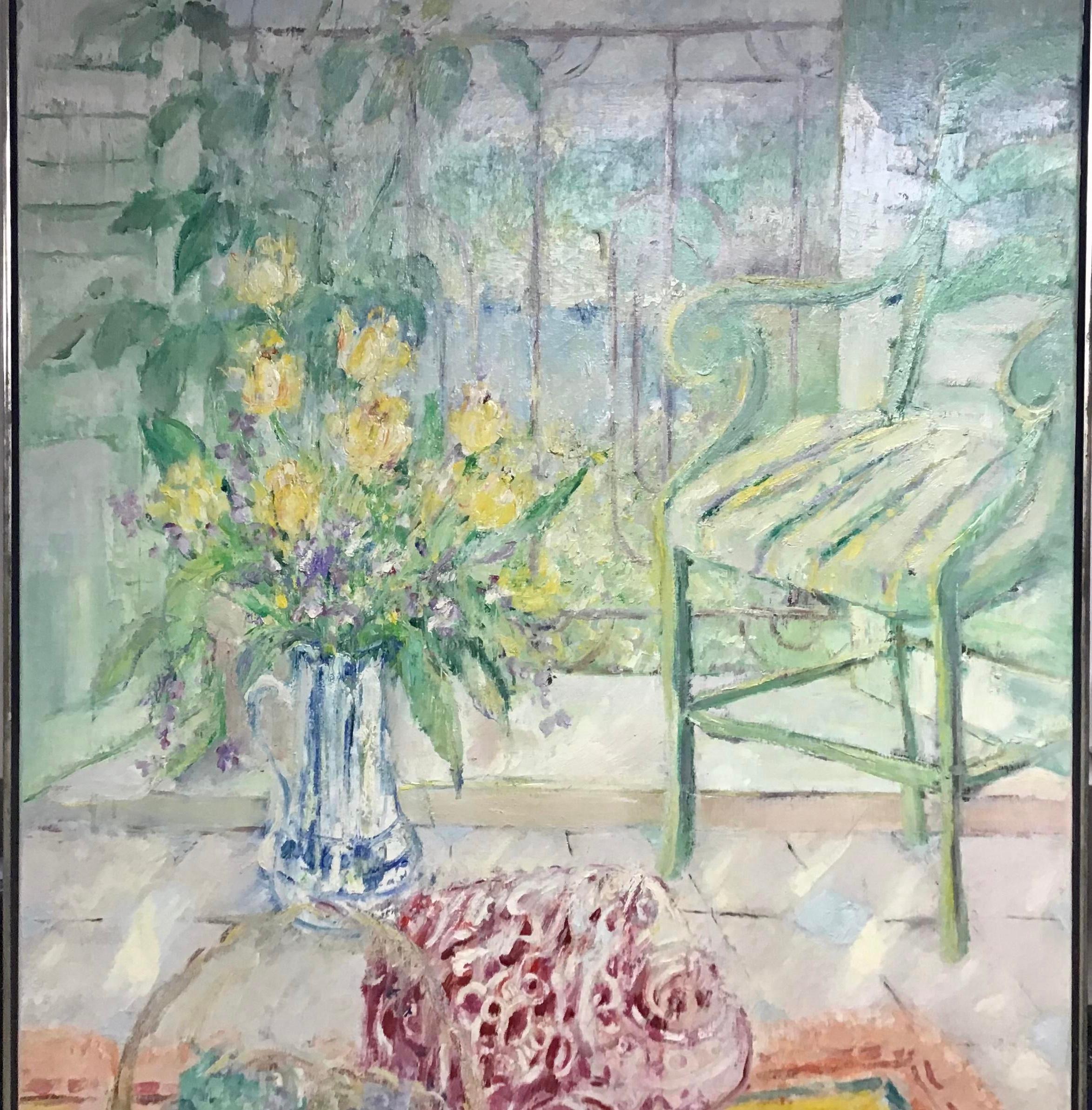 Mid-Century Modern Grande peinture originale à l'huile sur toile, nature morte, signée en vente