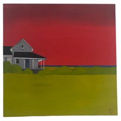 Large Original Oil on Canvas "Vineyard Grey / Red Sky" by Jean Jack