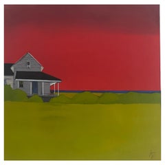 Grande huile sur toile « Vineyard Grey / Red Sky » de Jean Jack