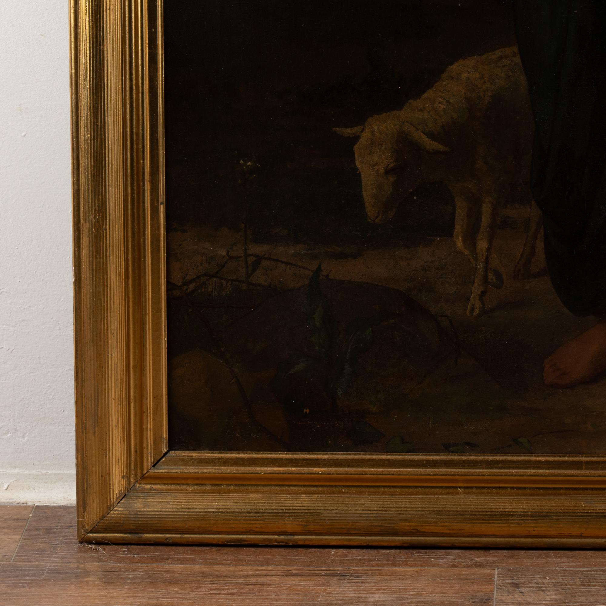 Large Original Oil Painting of Christ as The Good Shepherd, Denmark circa 1880 4
