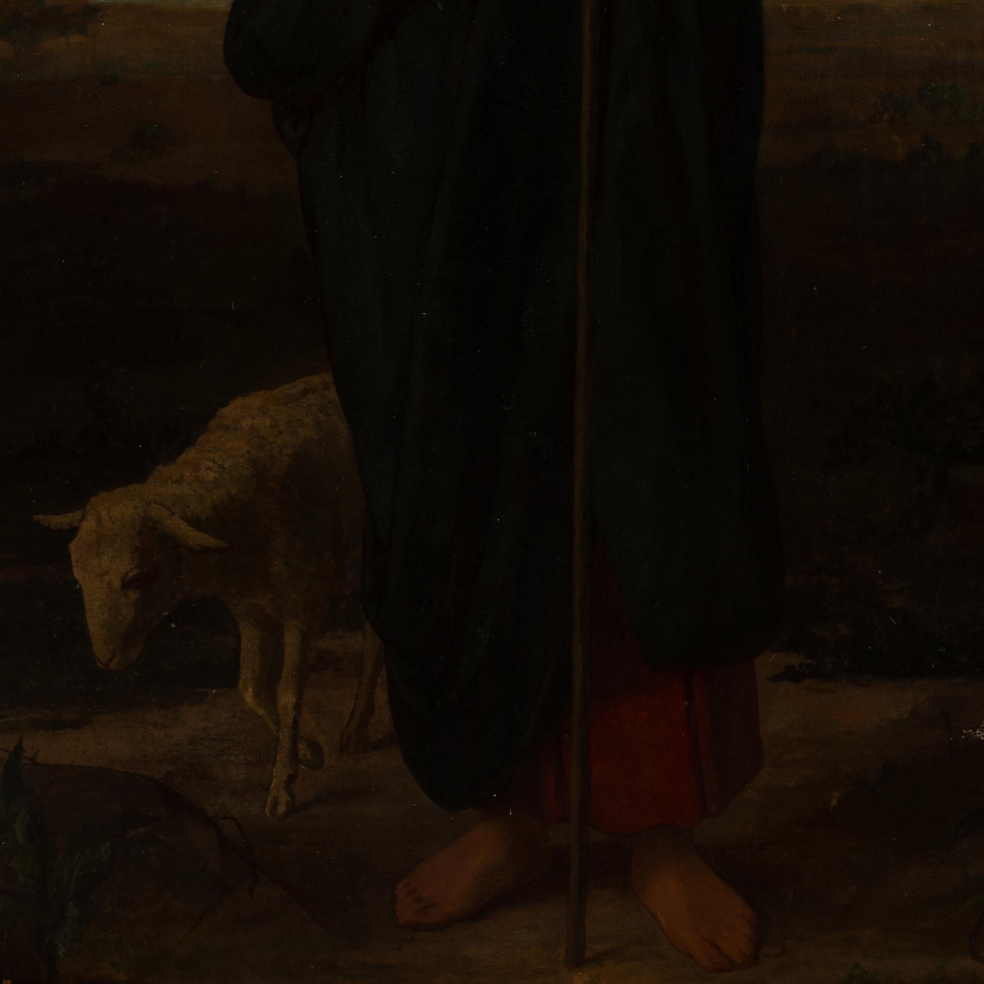 Large Original Oil Painting of Christ as The Good Shepherd, Denmark circa 1880 1