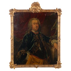 Antique Large Original Oil Portrait Painting of Gentleman, France circa 1770-1800