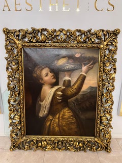 Large original old oil painting from around 1900 with a magnificent frame