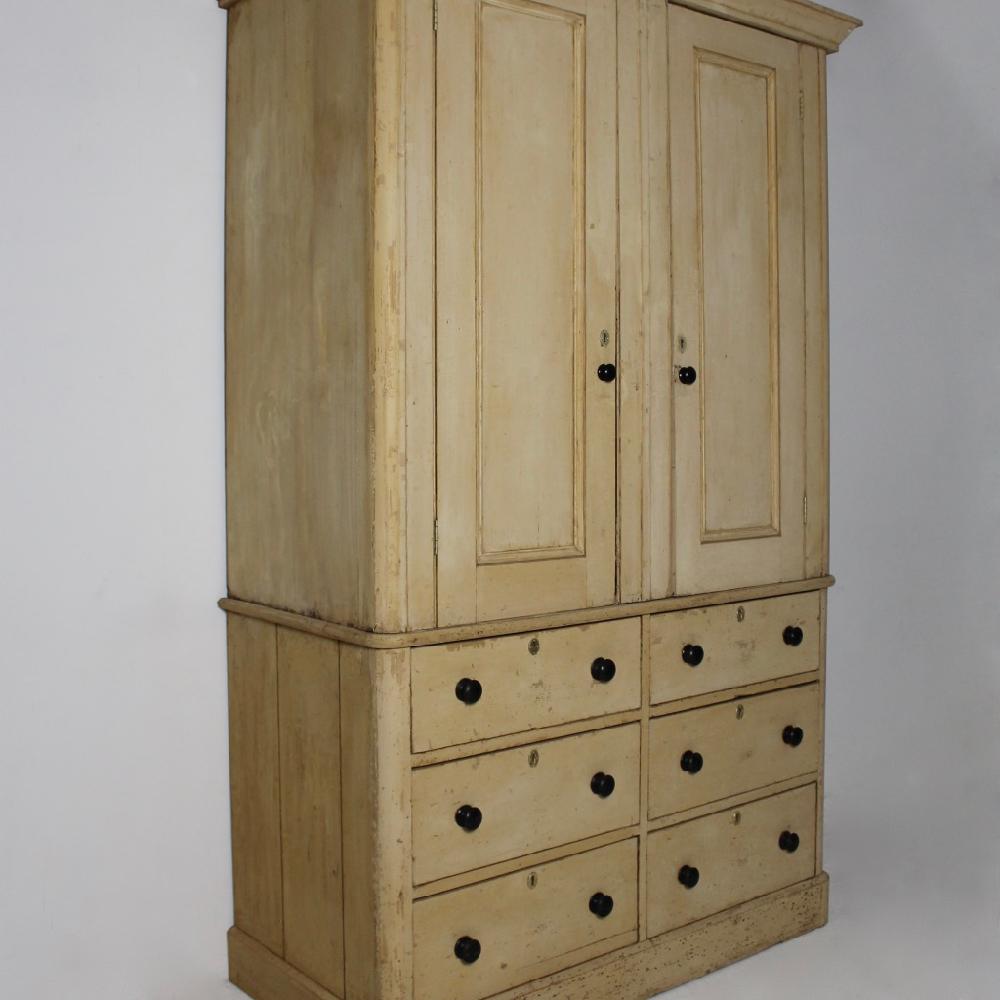 British Large Original Painted Pine Housekeepers Cupboard For Sale