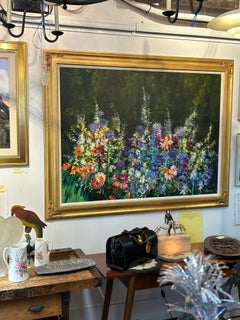 Large Original Painting of Flowers in a Garden by French Artist M. Journod