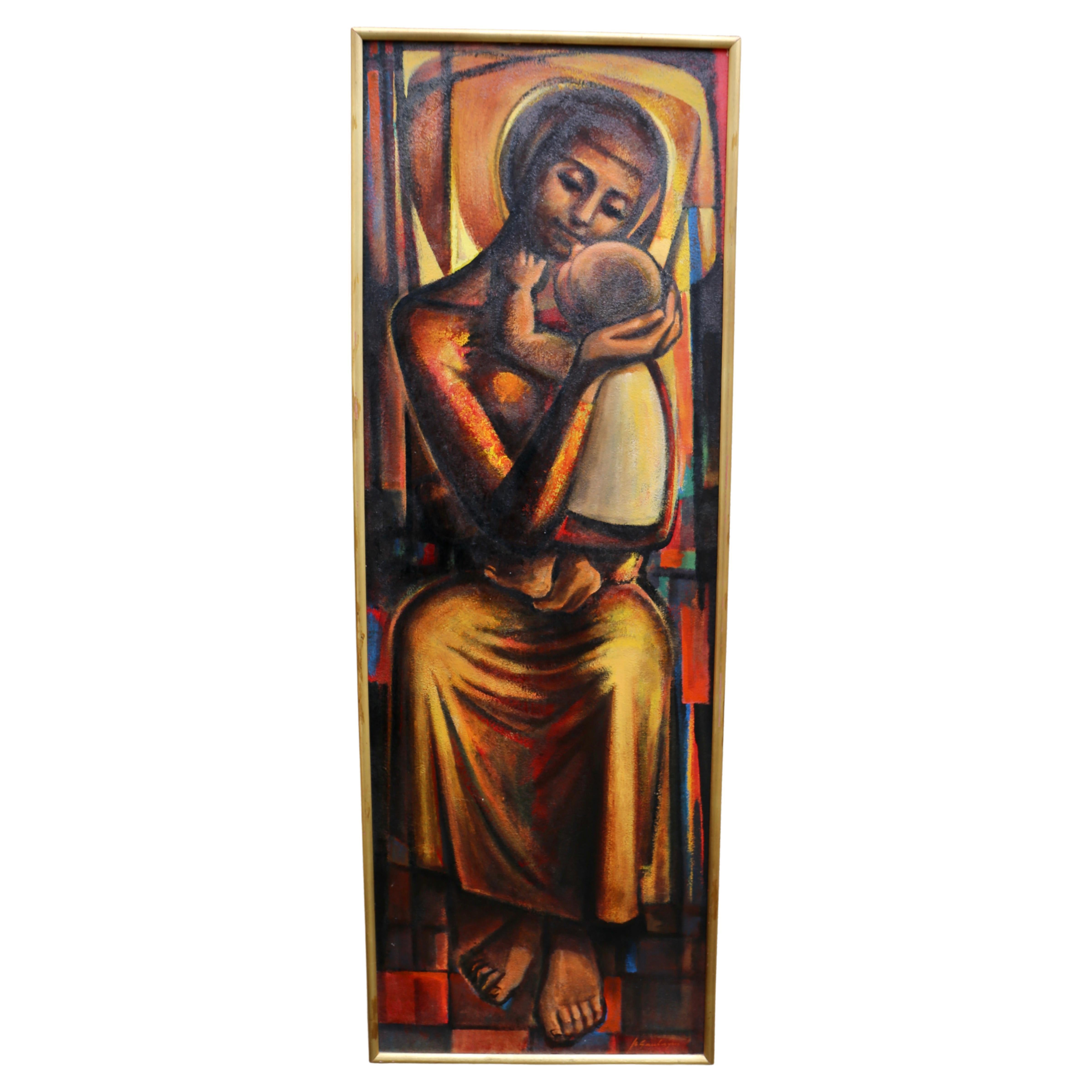 Large Original Painting of the Madonna and Child, circa 1970s  For Sale 3
