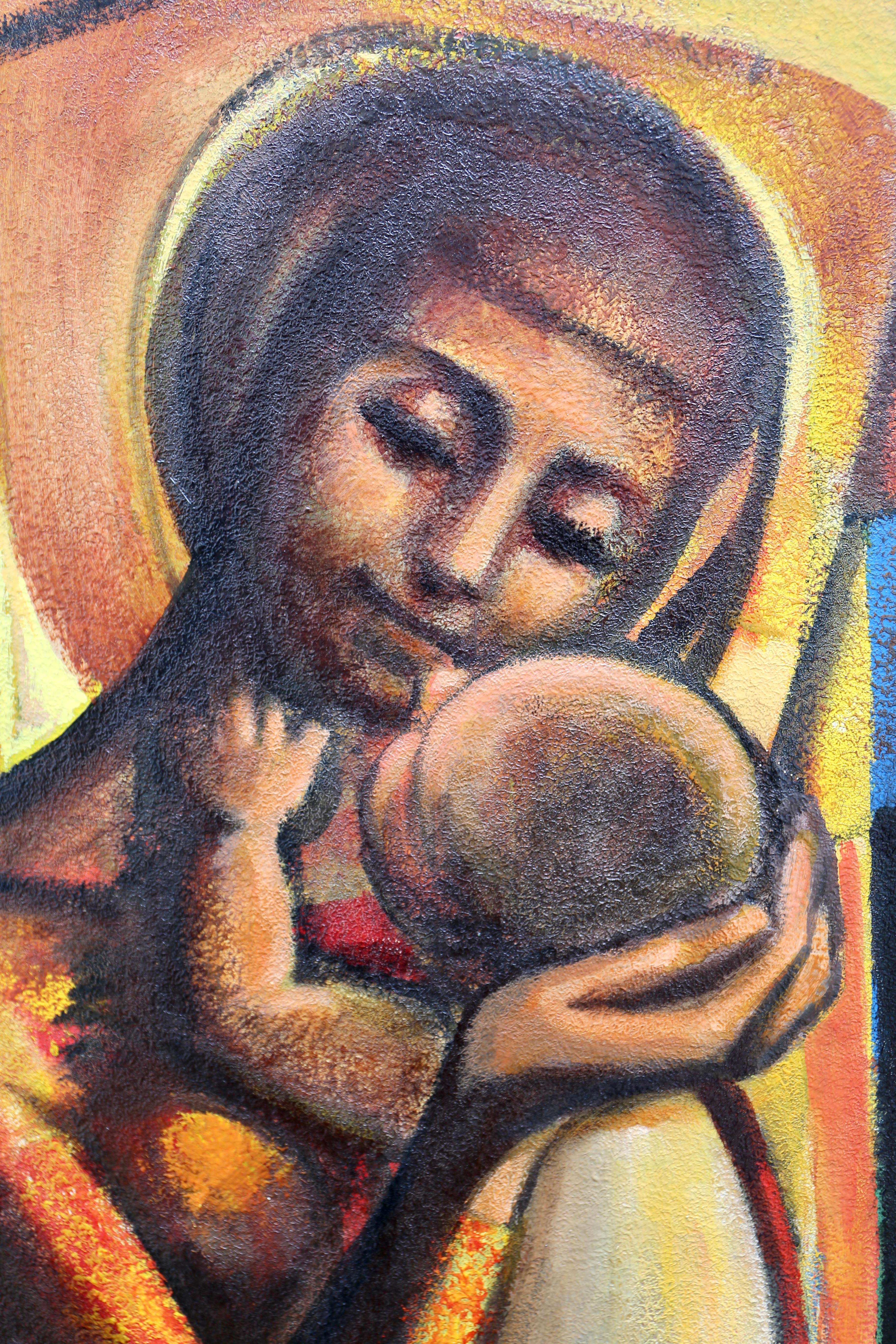 Large Original Painting of the Madonna and Child, circa 1970s  For Sale 4