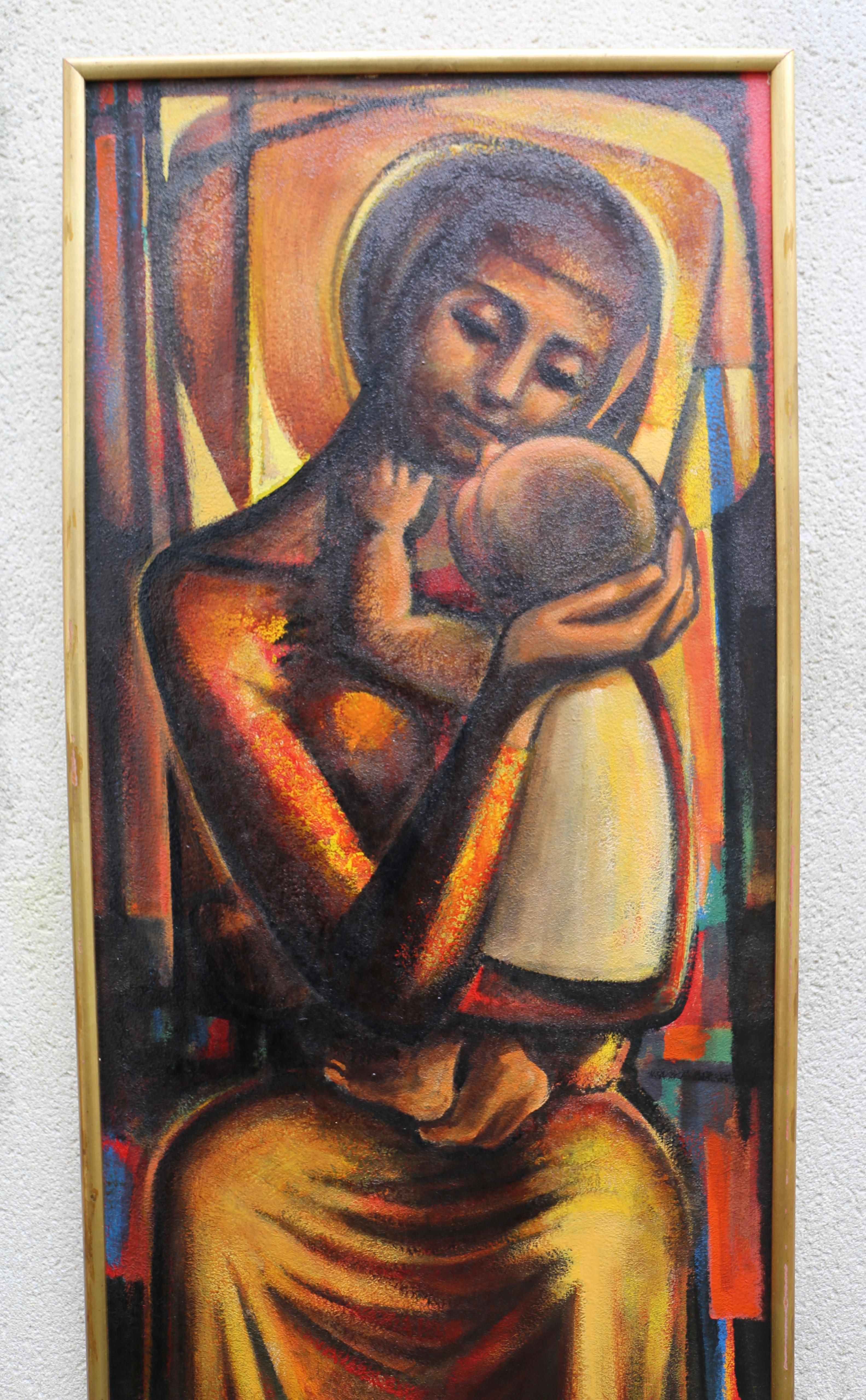 Large Original Painting of the Madonna and Child, circa 1970s  For Sale 6