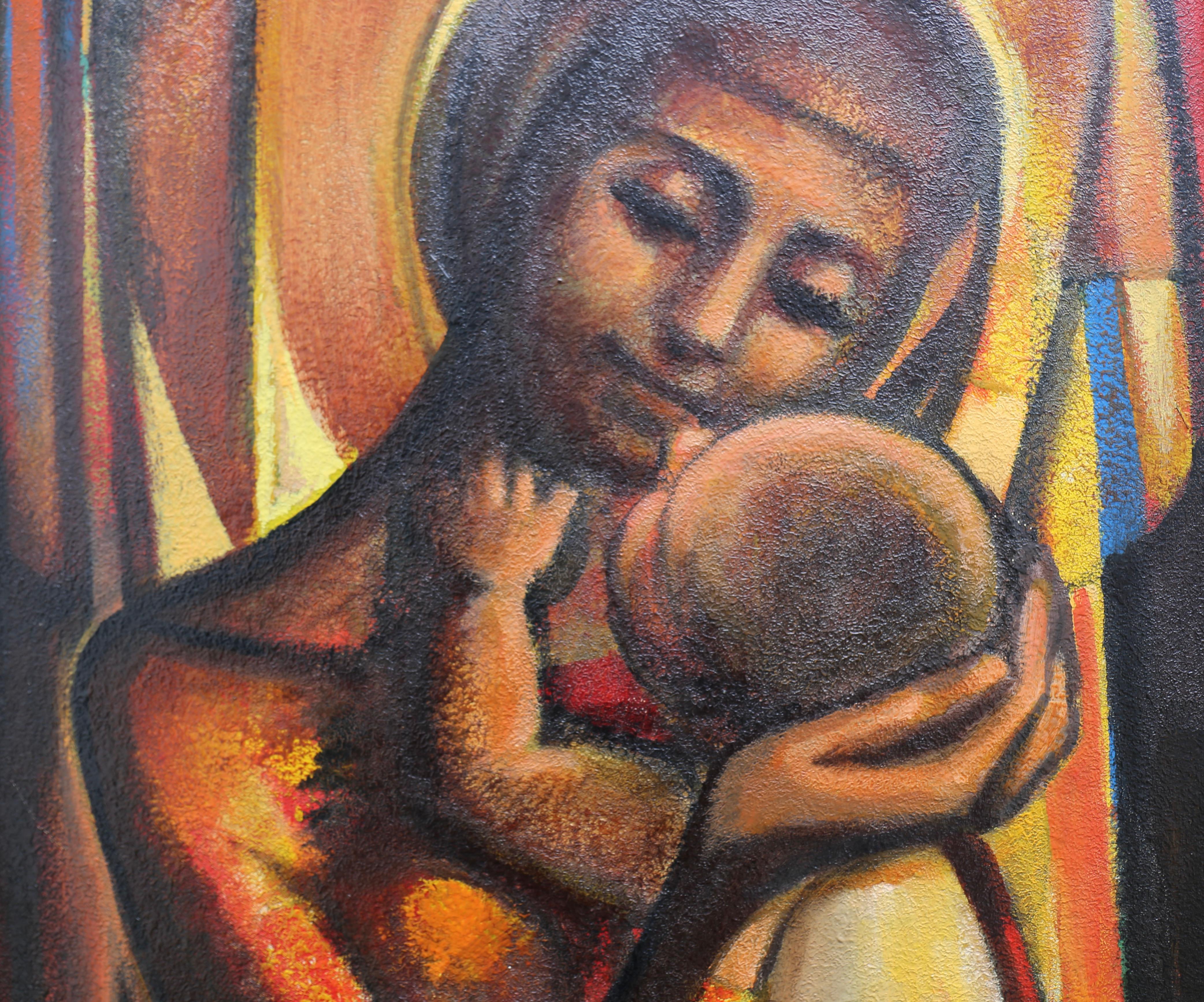 Belgian Large Original Painting of the Madonna and Child, circa 1970s  For Sale