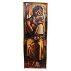 Large Original Painting of the Madonna and Child, circa 1970s 