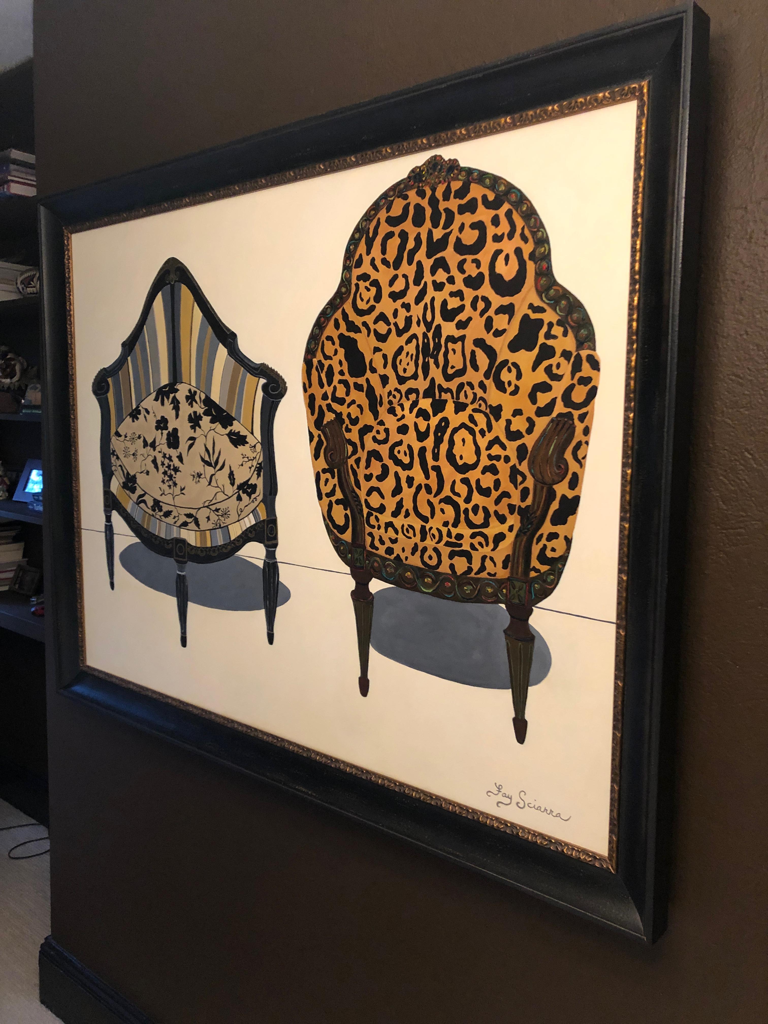 Very Large Graphic Original Painting of Two Antique Chairs For Sale 5