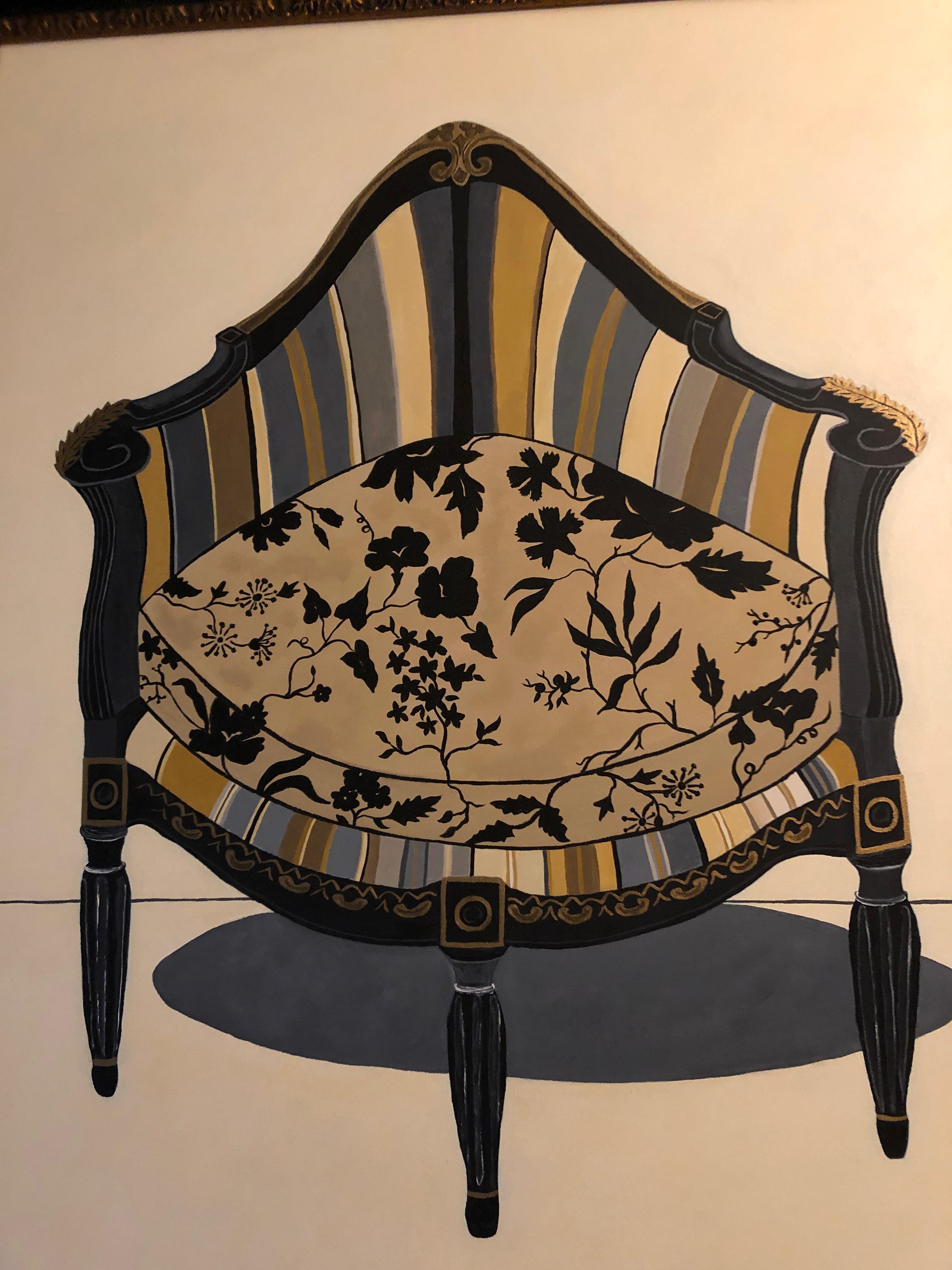American Very Large Graphic Original Painting of Two Antique Chairs For Sale