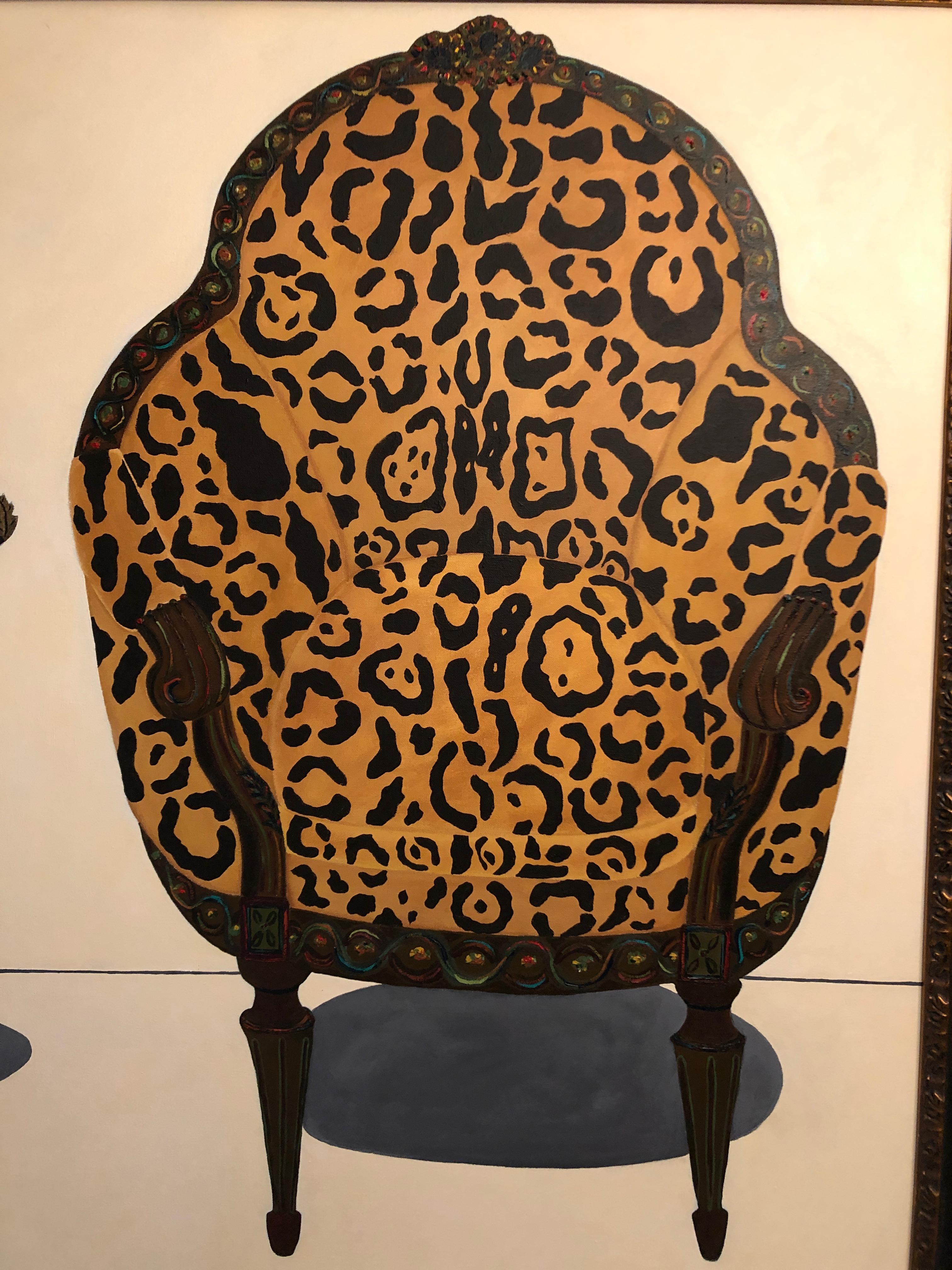 Canvas Very Large Graphic Original Painting of Two Antique Chairs For Sale