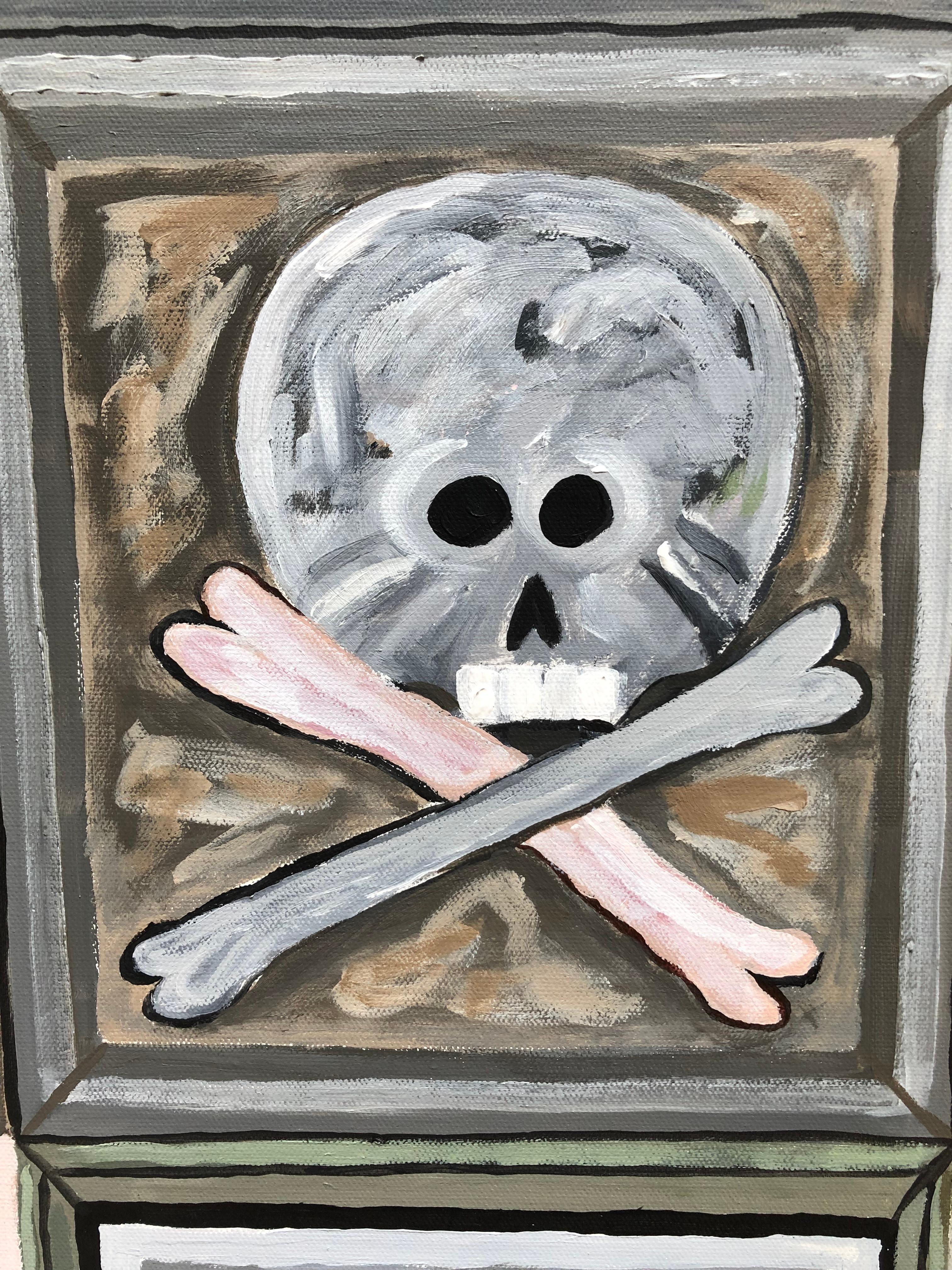 Modern Large Original Painting on Canvas of Skull Motif Italian Door For Sale