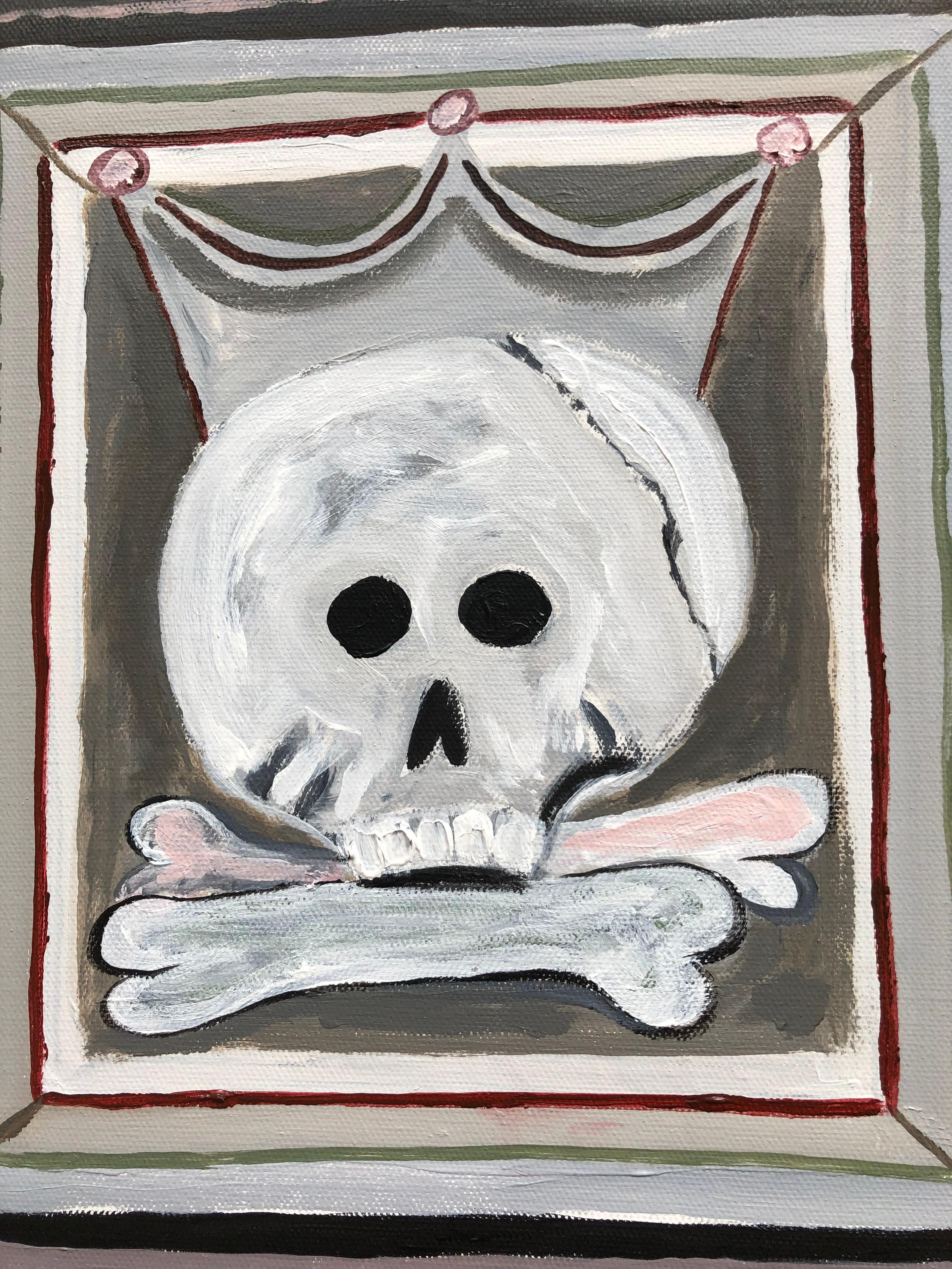Grande peinture originale sur toile représentant une porte italienne à motif de crâne Excellent état - En vente à Hopewell, NJ