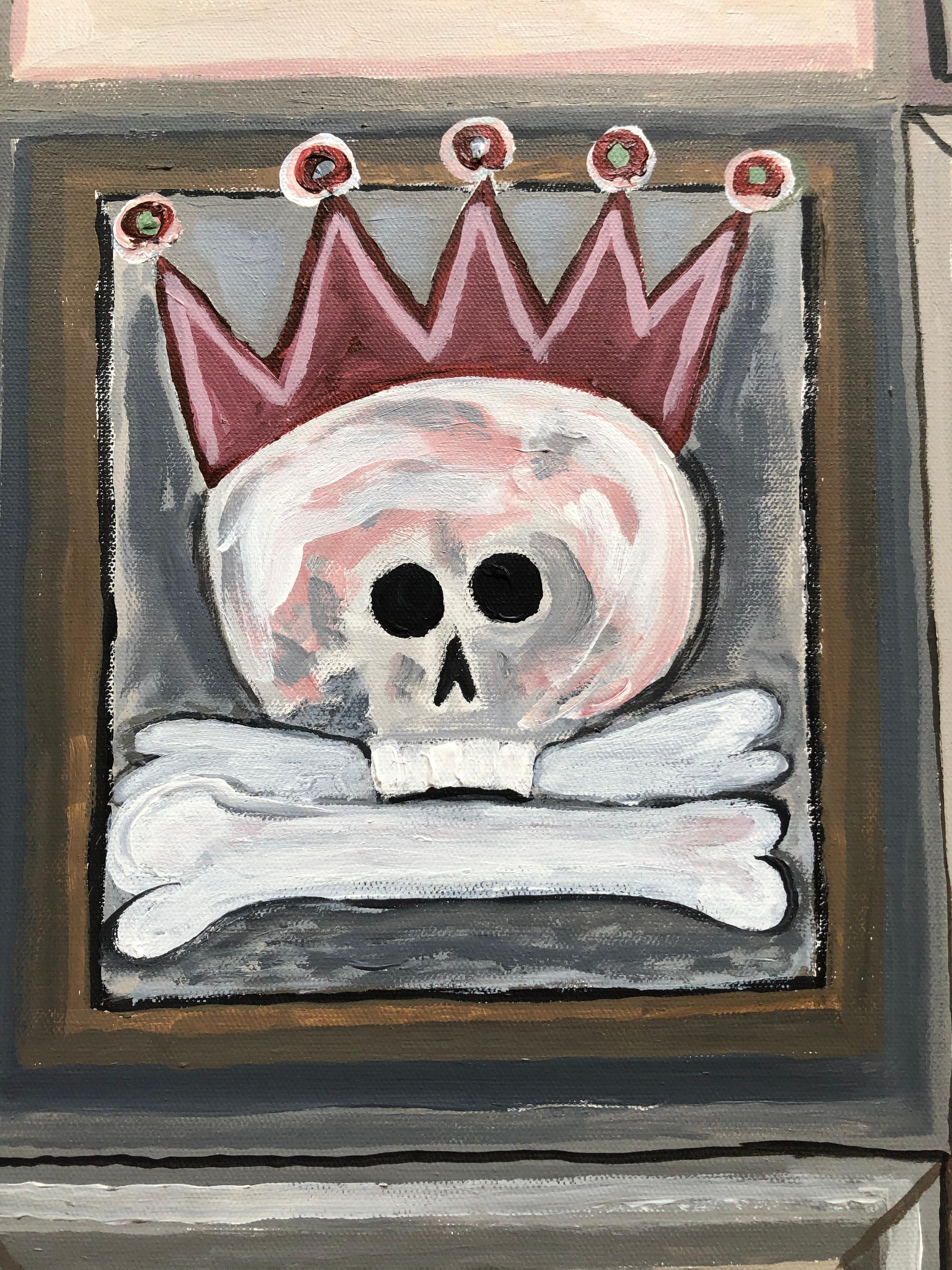 XXIe siècle et contemporain Grande peinture originale sur toile représentant une porte italienne à motif de crâne en vente