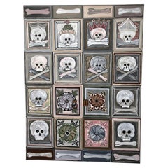 Gran cuadro original sobre lienzo de puerta italiana con motivo de calavera